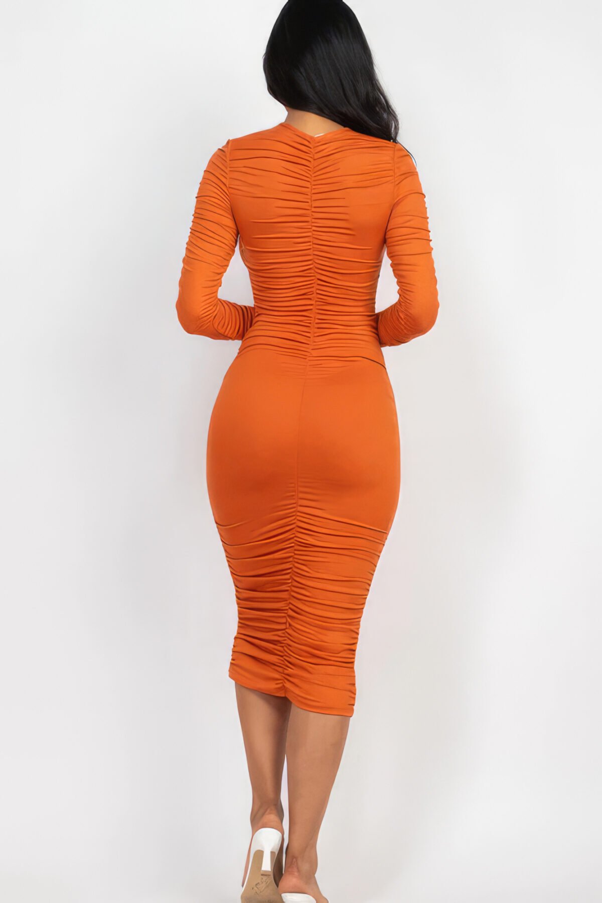 Ruched Long Sleeve Midi Dress - Image 5