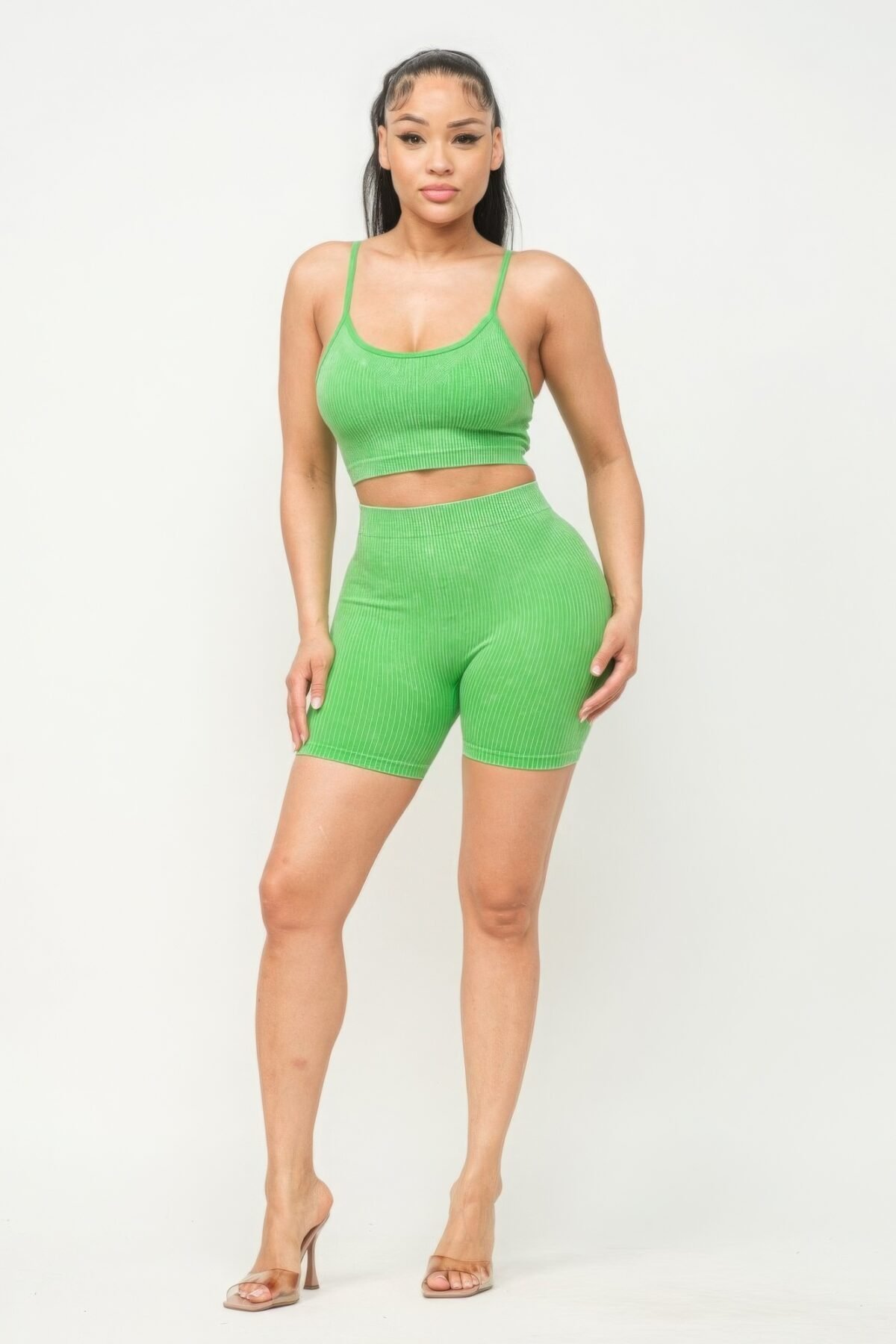 Washed Seamless Basic Tank Top And Shorts Set - Image 2