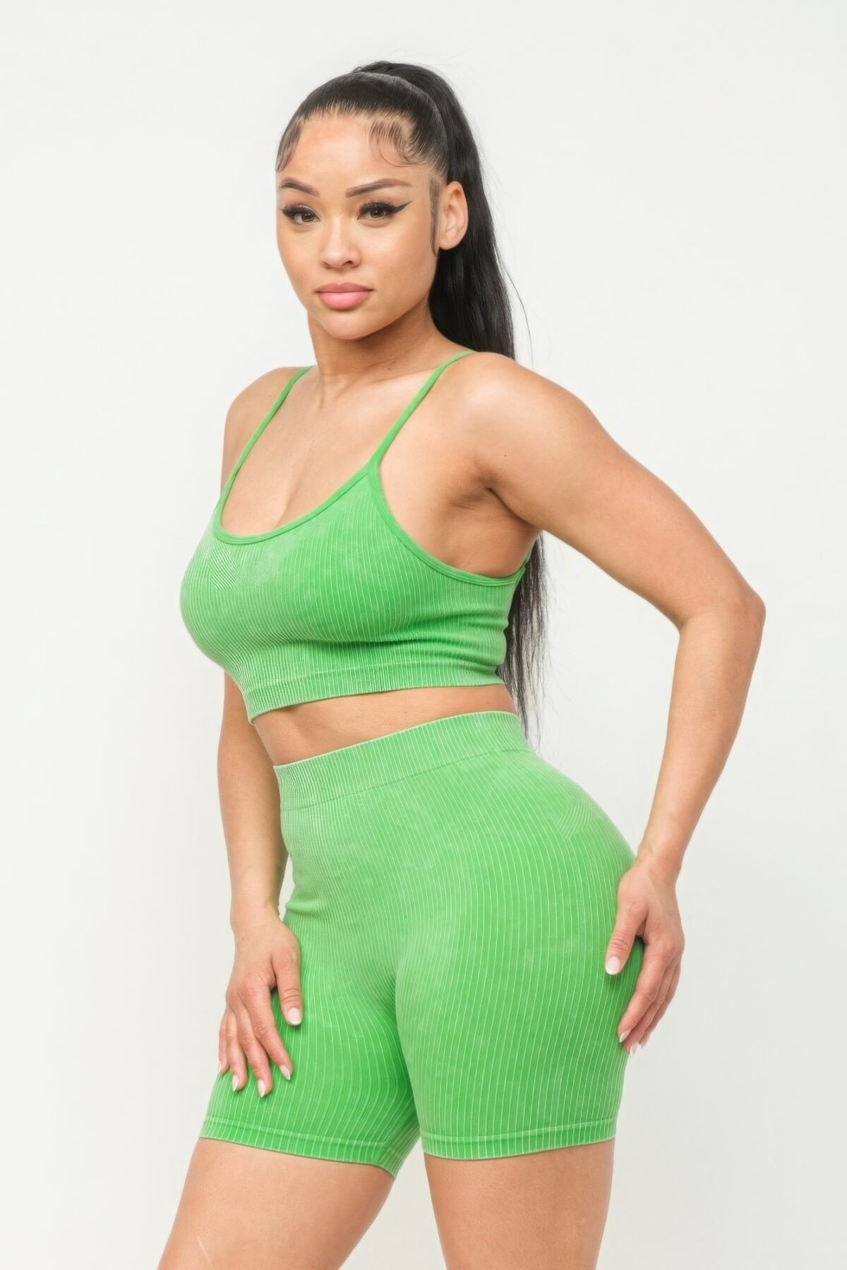 Washed Seamless Basic Tank Top And Shorts Set - Image 3