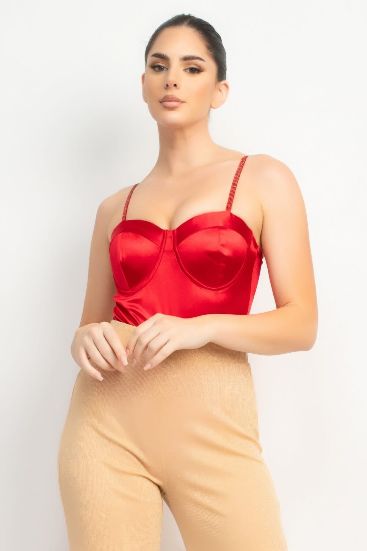 Rhinestone Strap Sweetheart Bodysuit - Image 2