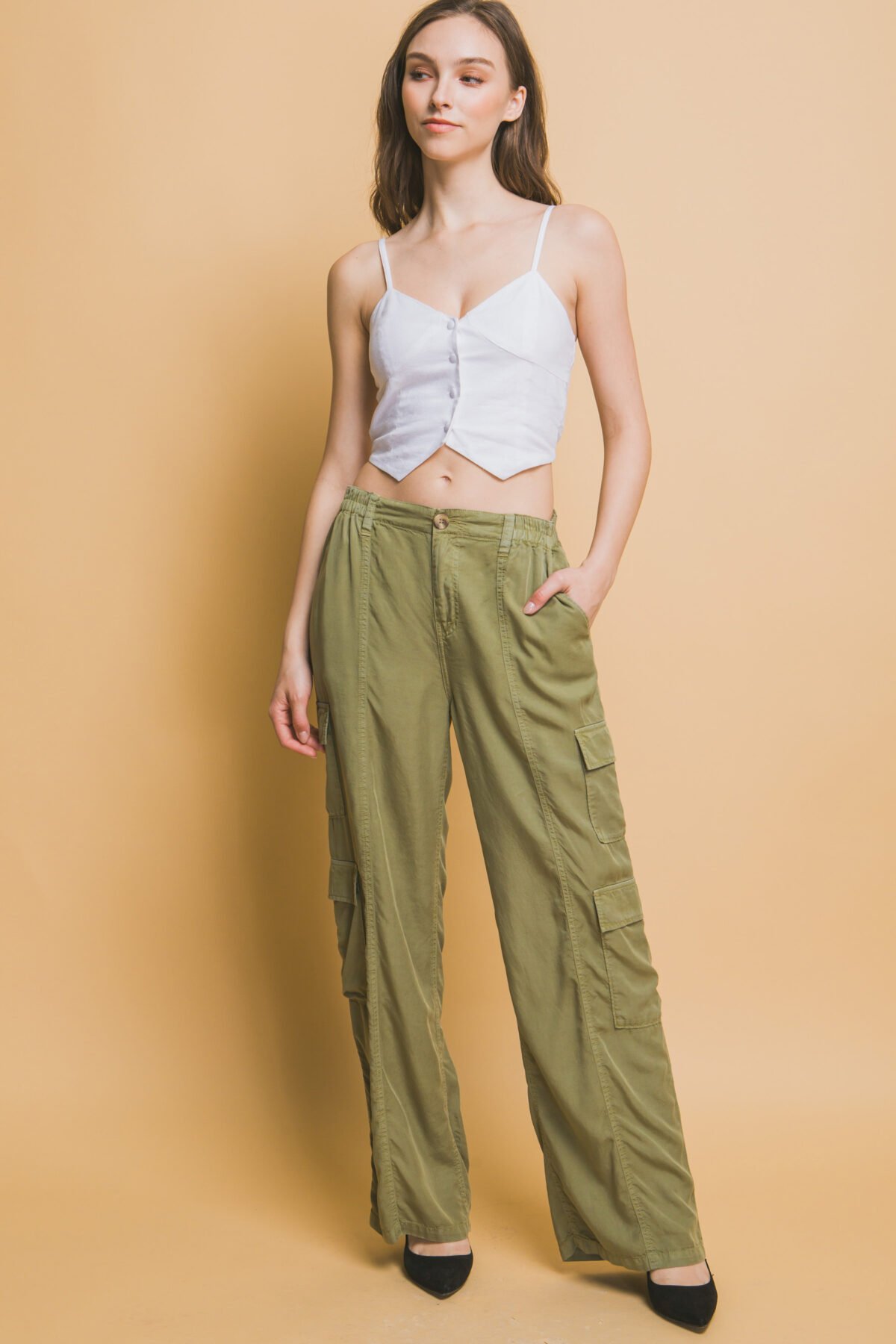 Full-length Tencel Pants With Cargo Pockets - Image 2