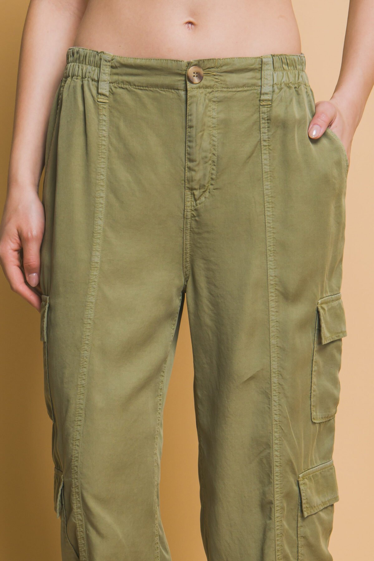 Full-length Tencel Pants With Cargo Pockets - Image 4