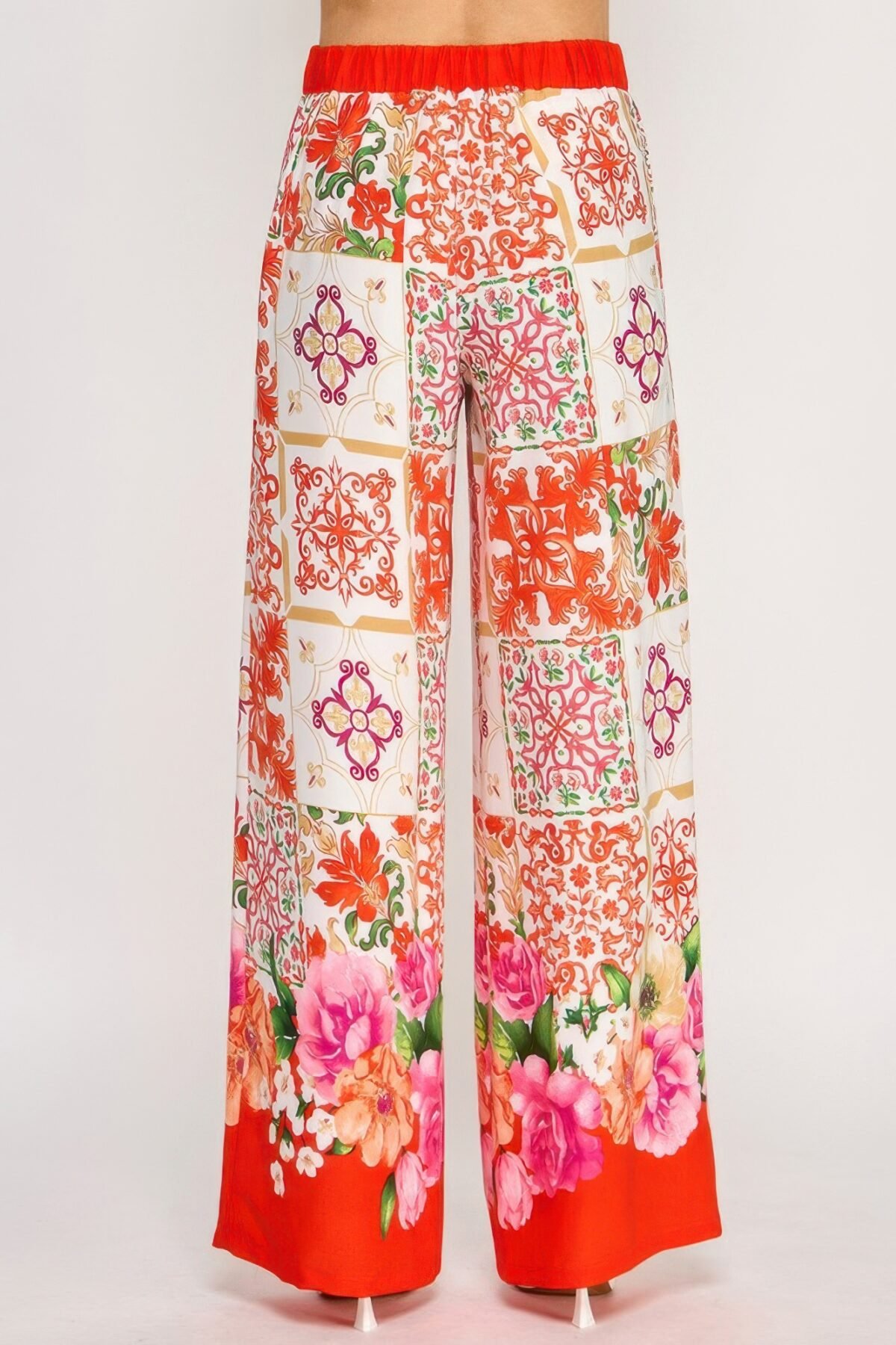 Printed Wide Leg Pants With Elastic Back - Image 4
