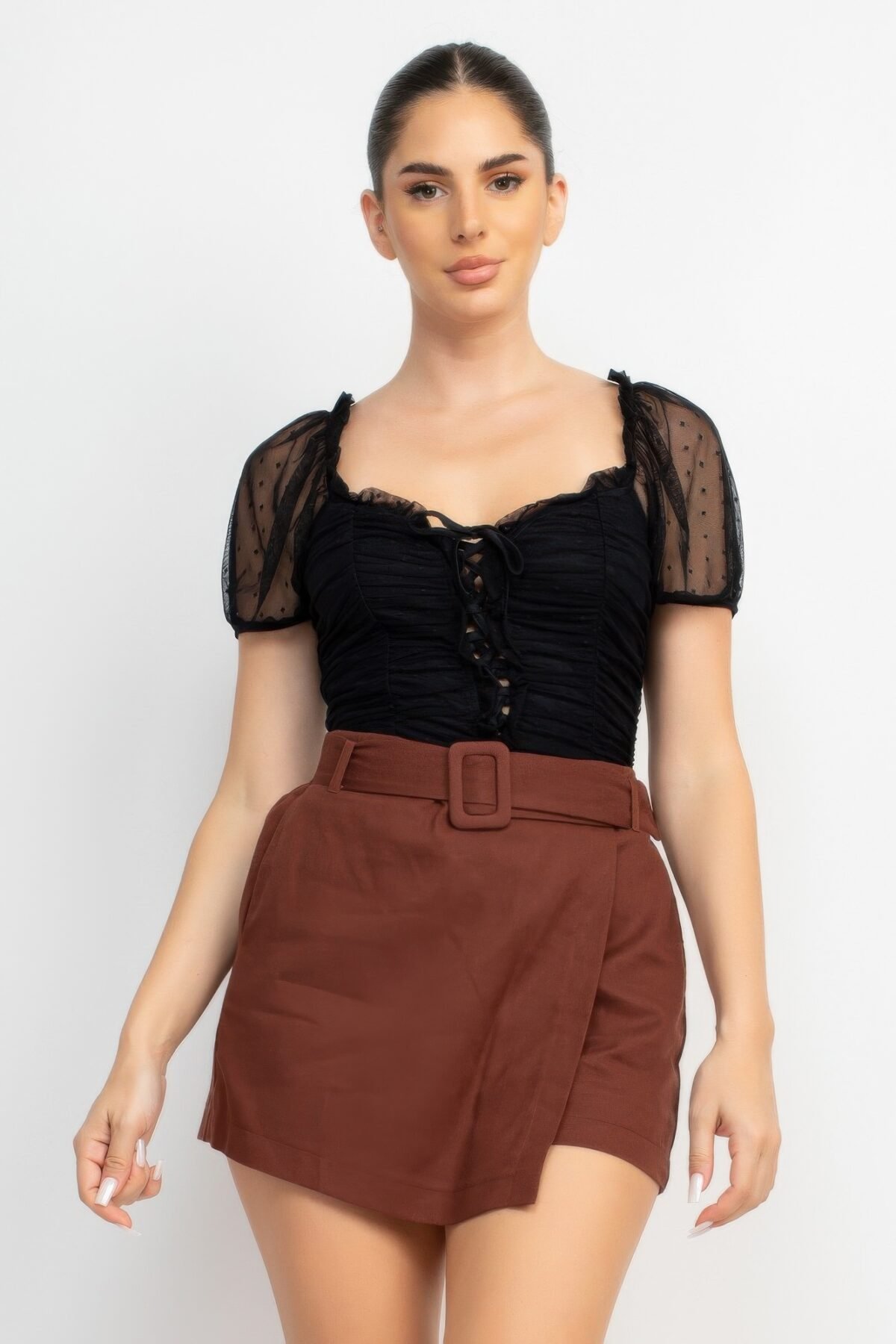 Shirred Mesh Sleeve Bodysuit - Image 1