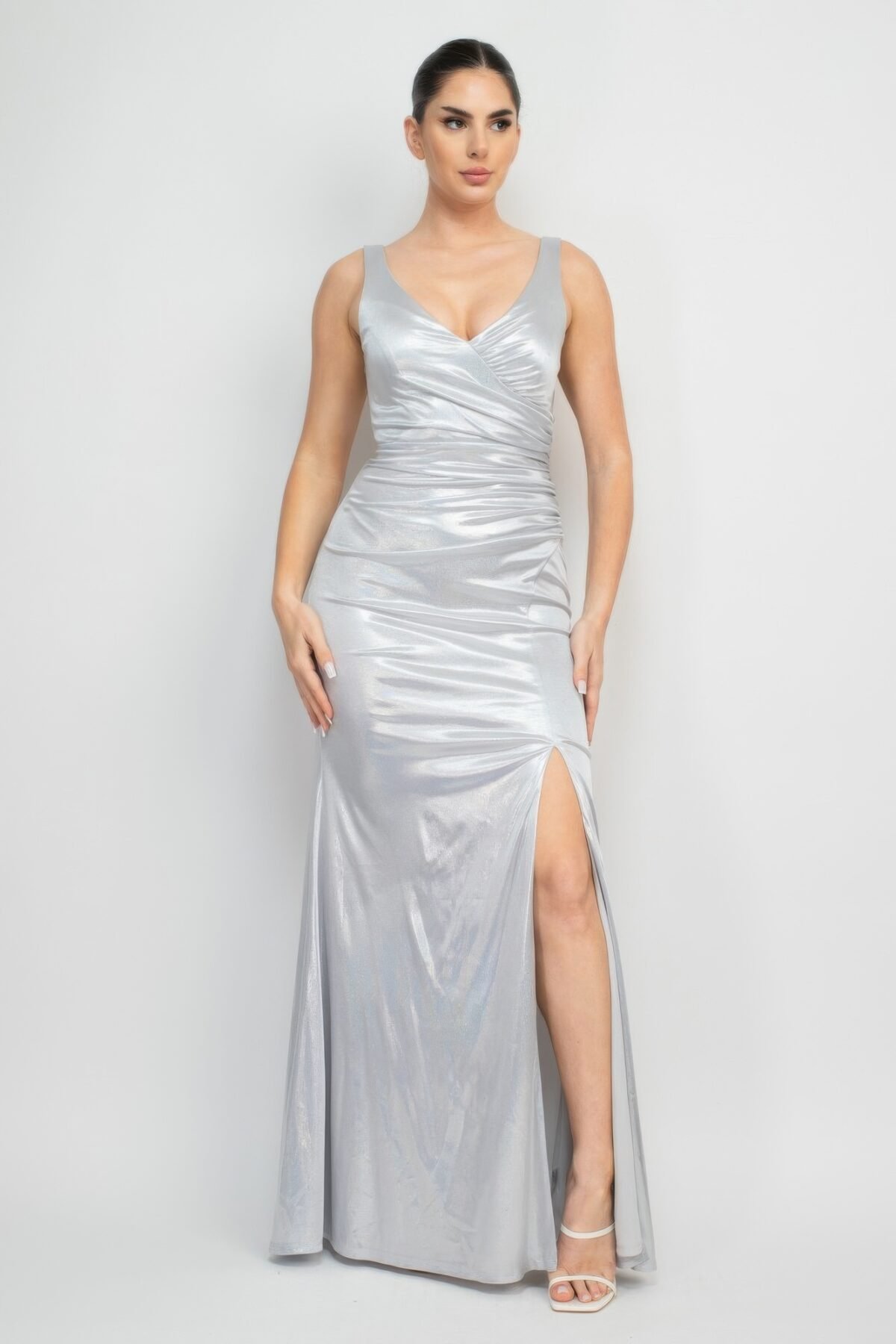 Side Slit Ruched Maxi Dress - Image 1