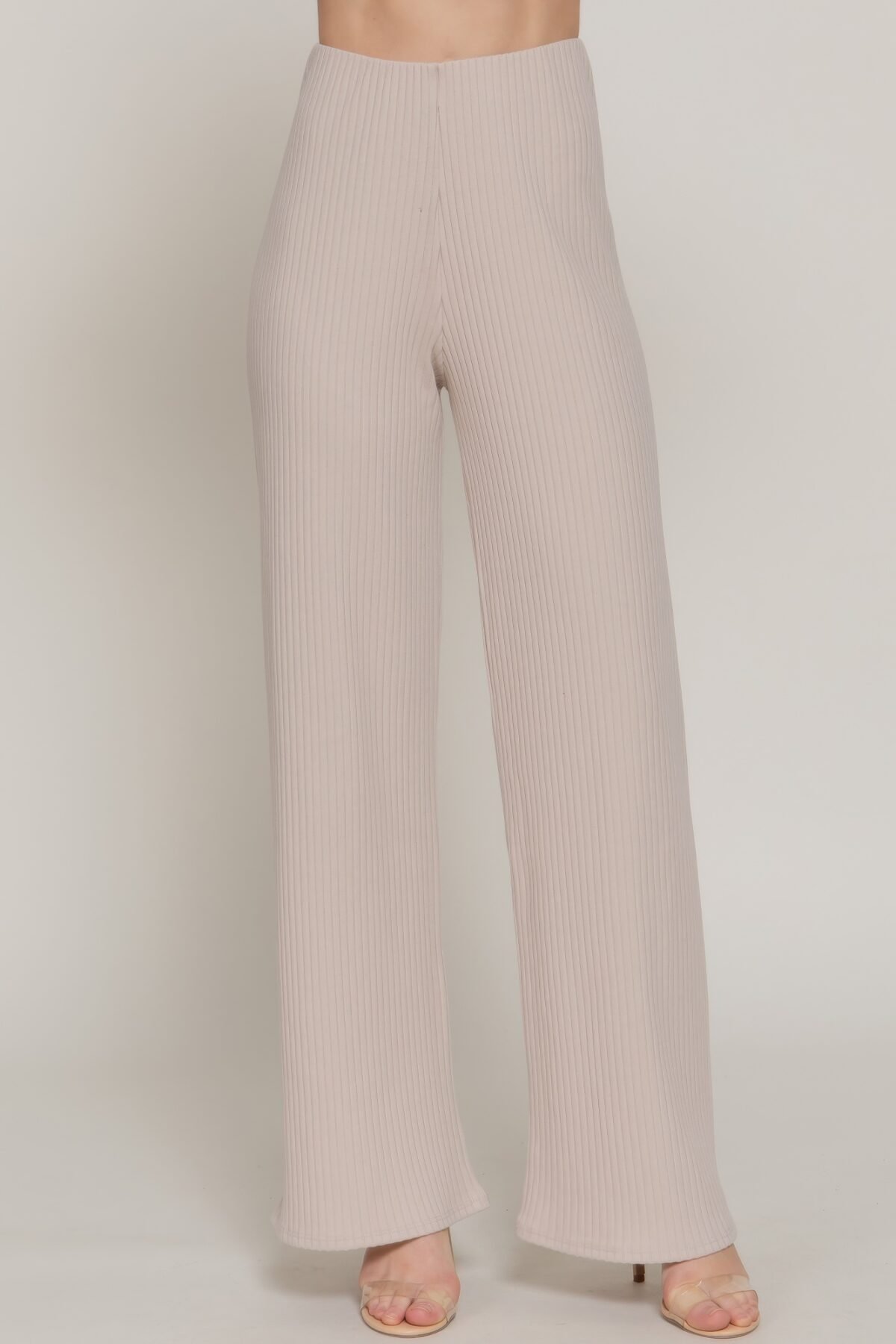 Inside Elastic Waistband Wide Rib Knit Pants - Image 1