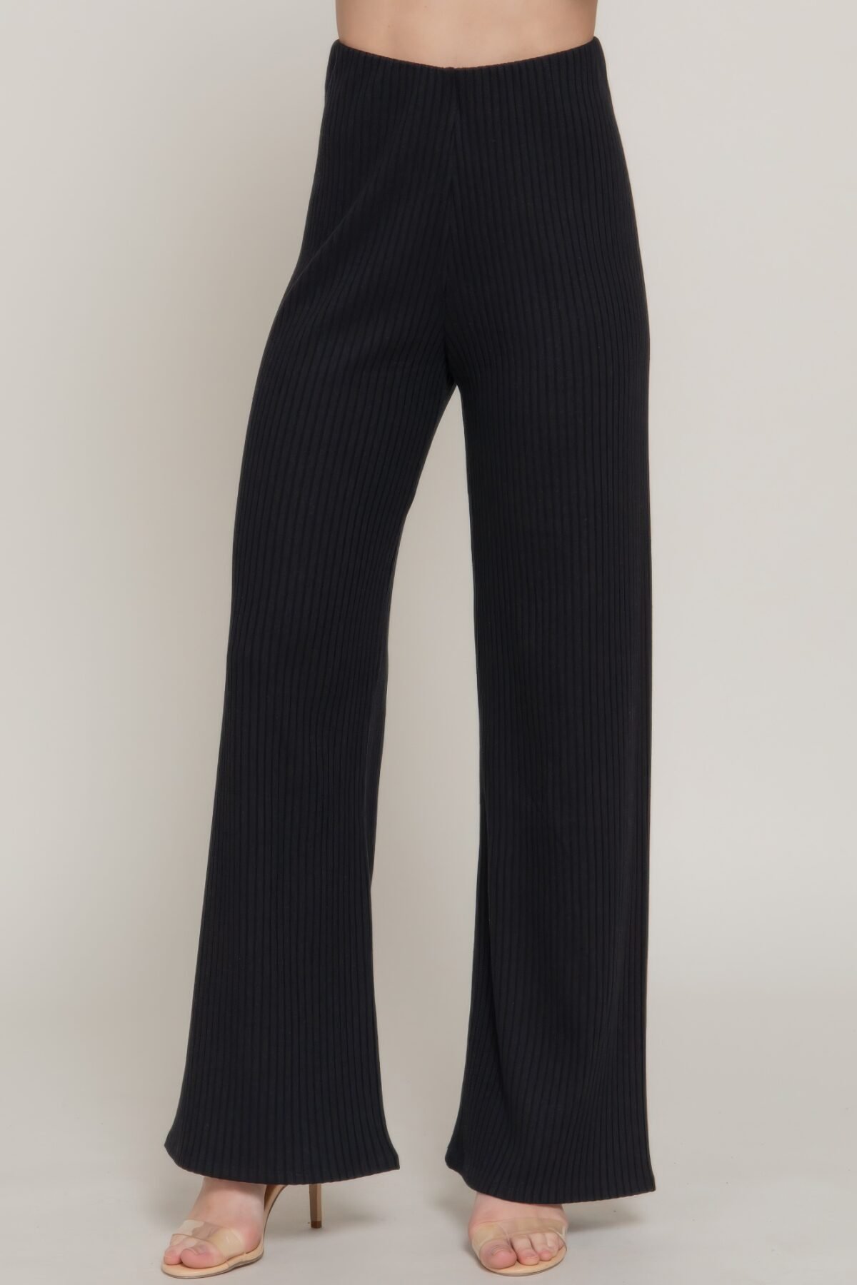 Inside Elastic Waistband Wide Rib Knit Pants - Image 1