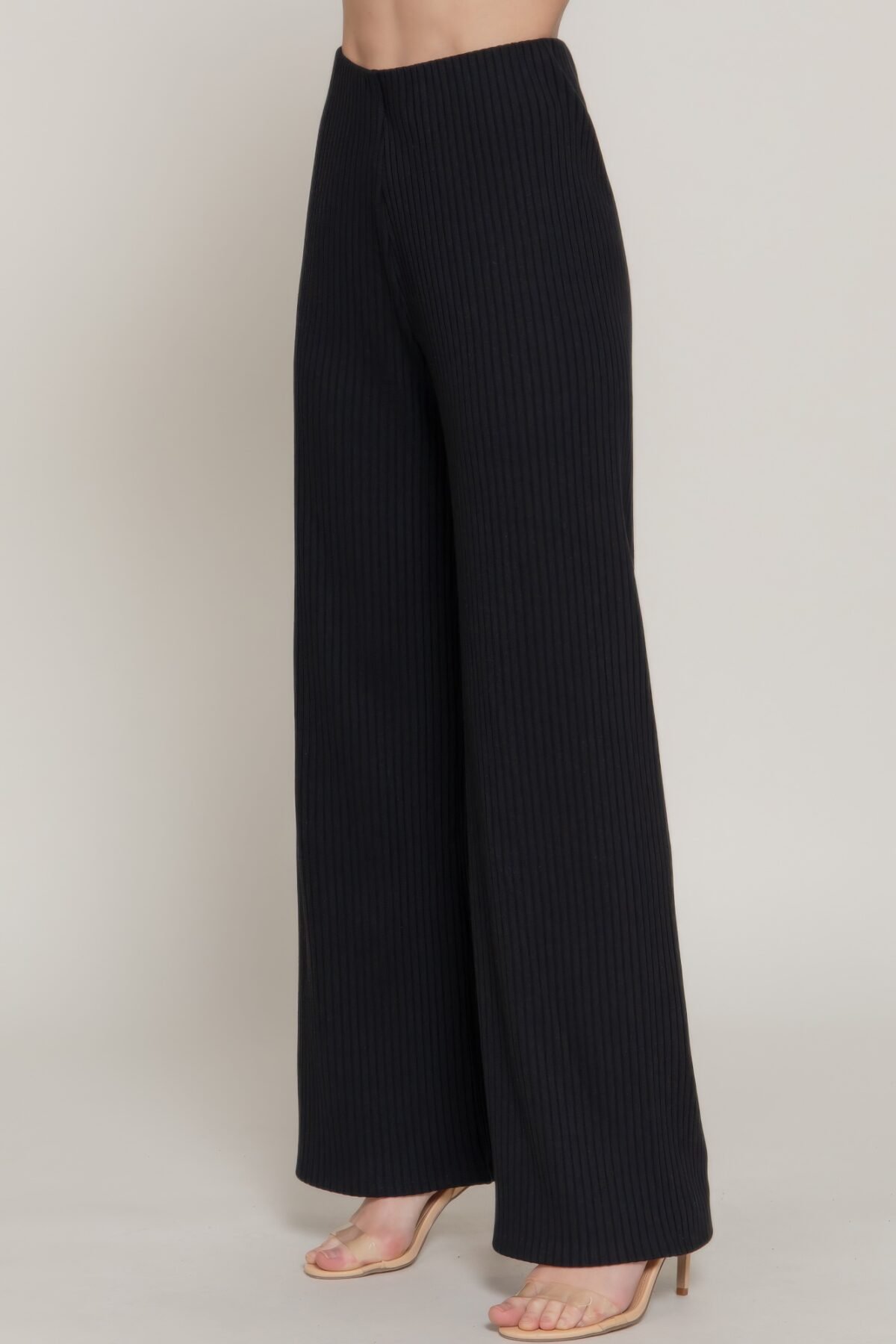 Inside Elastic Waistband Wide Rib Knit Pants - Image 3