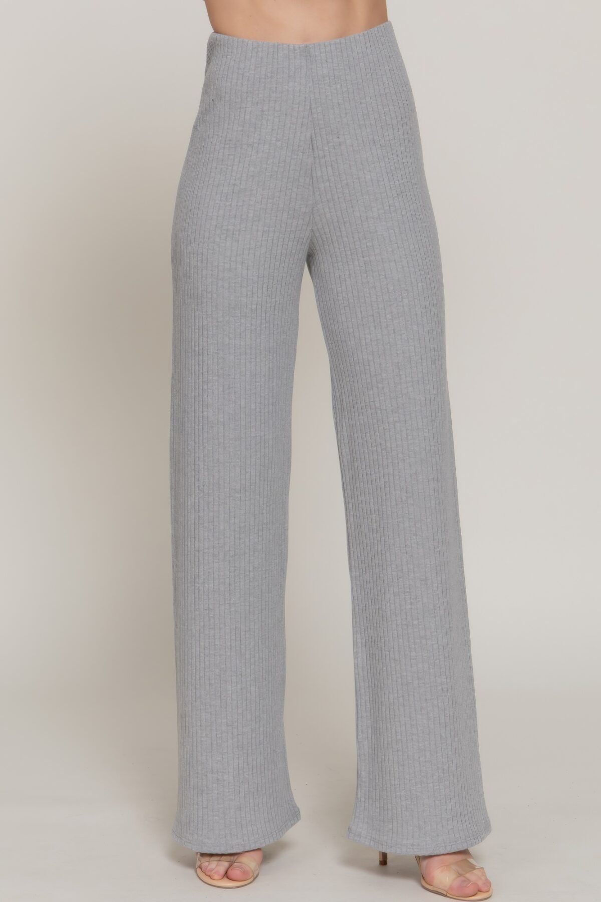 Inside Elastic Waistband Wide Rib Knit Pants - Image 1