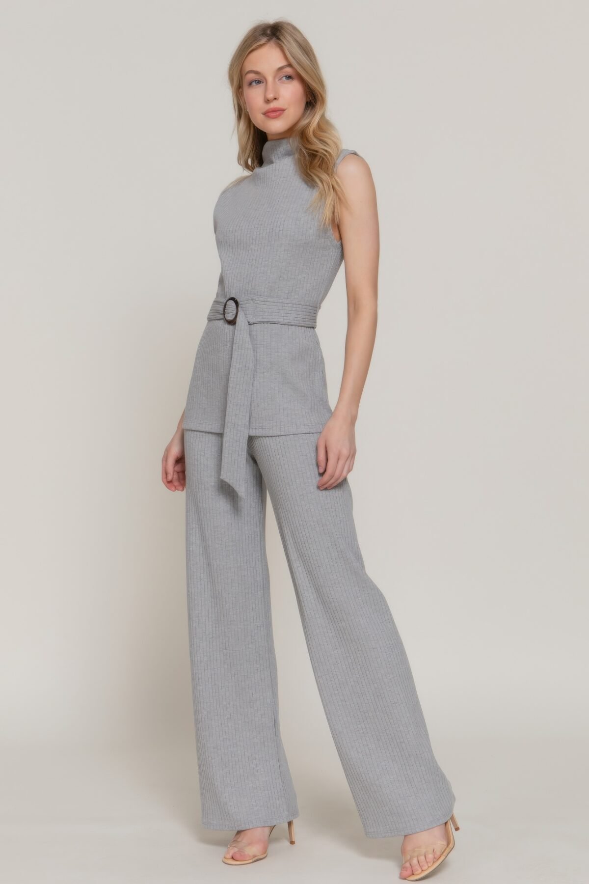 Inside Elastic Waistband Wide Rib Knit Pants - Image 2