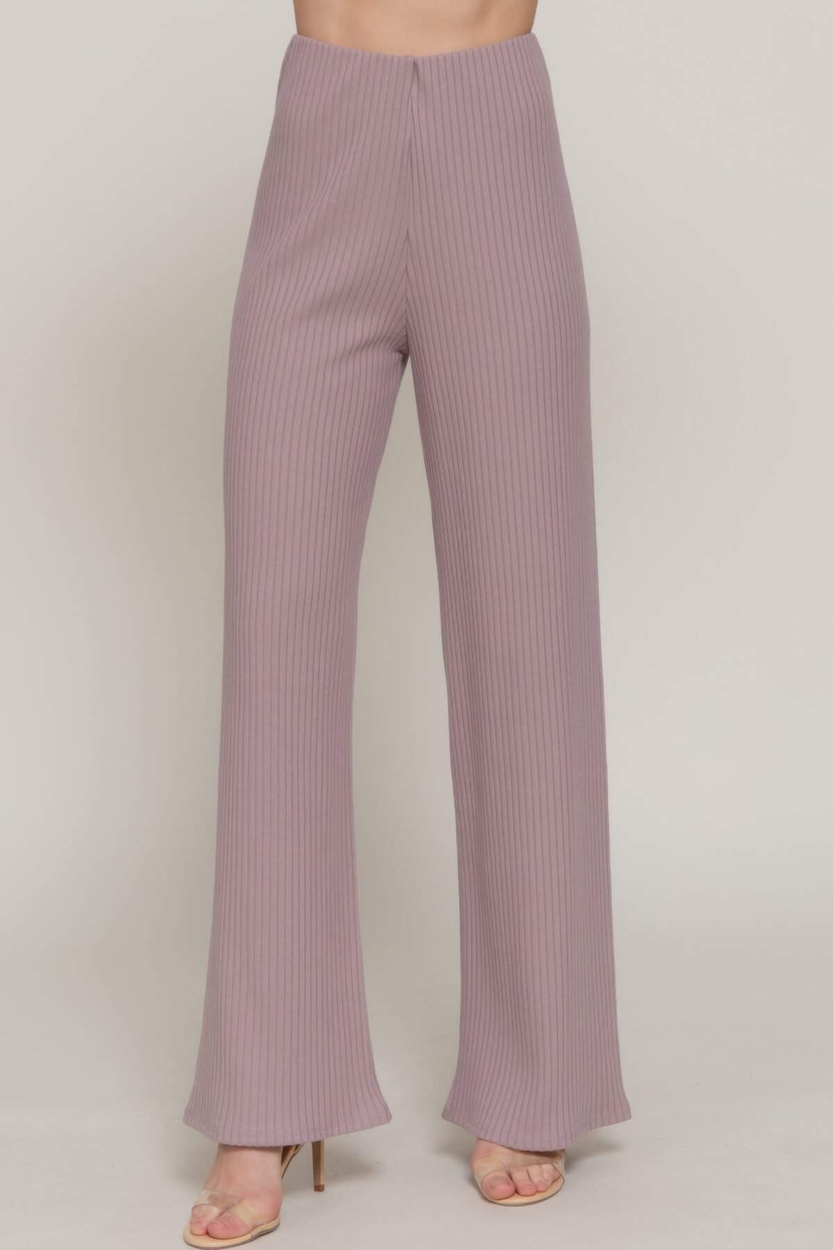 Inside Elastic Waistband Wide Rib Knit Pants - Image 1