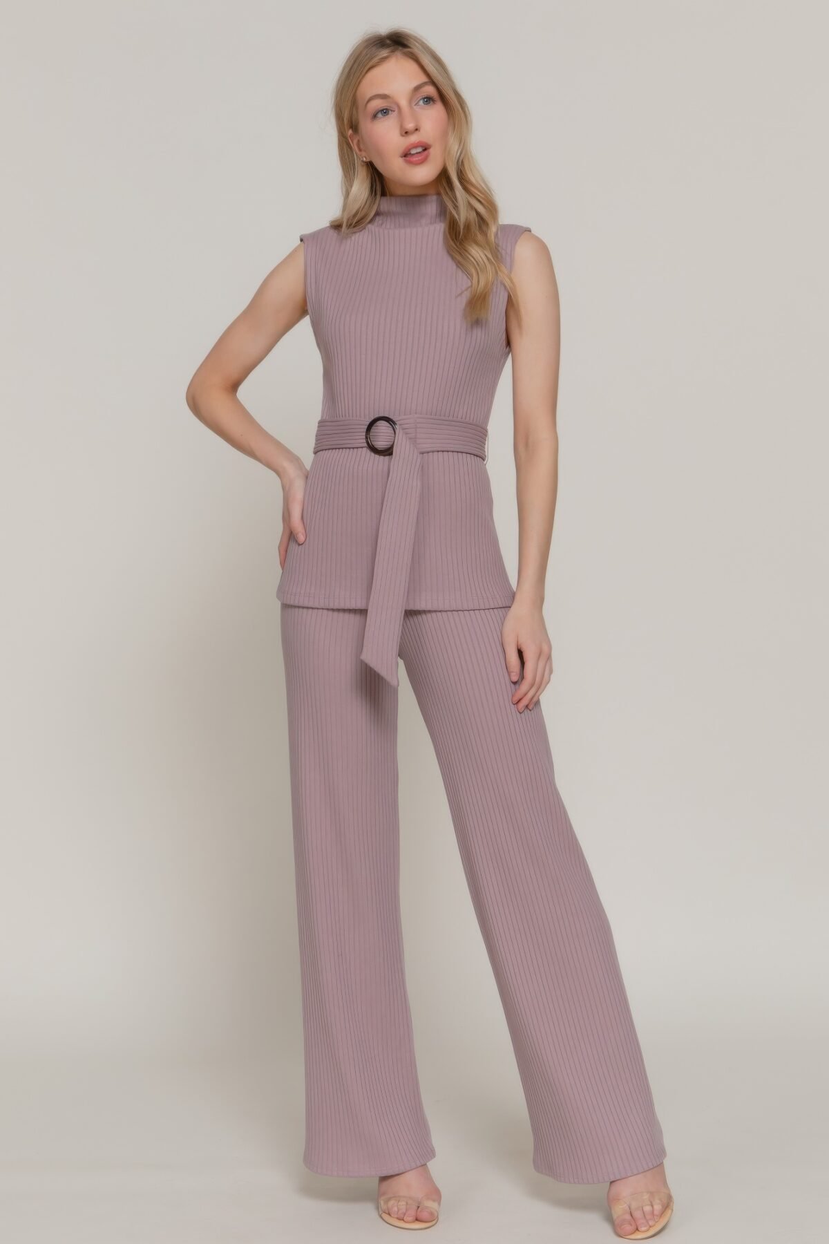 Inside Elastic Waistband Wide Rib Knit Pants - Image 2