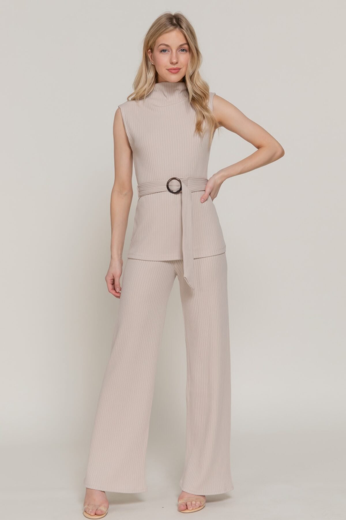 Inside Elastic Waistband Wide Rib Knit Pants - Image 2