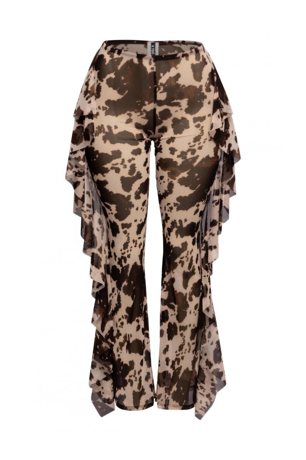 Side Ruffle Detailed Printed Mesh Pants - Image 1