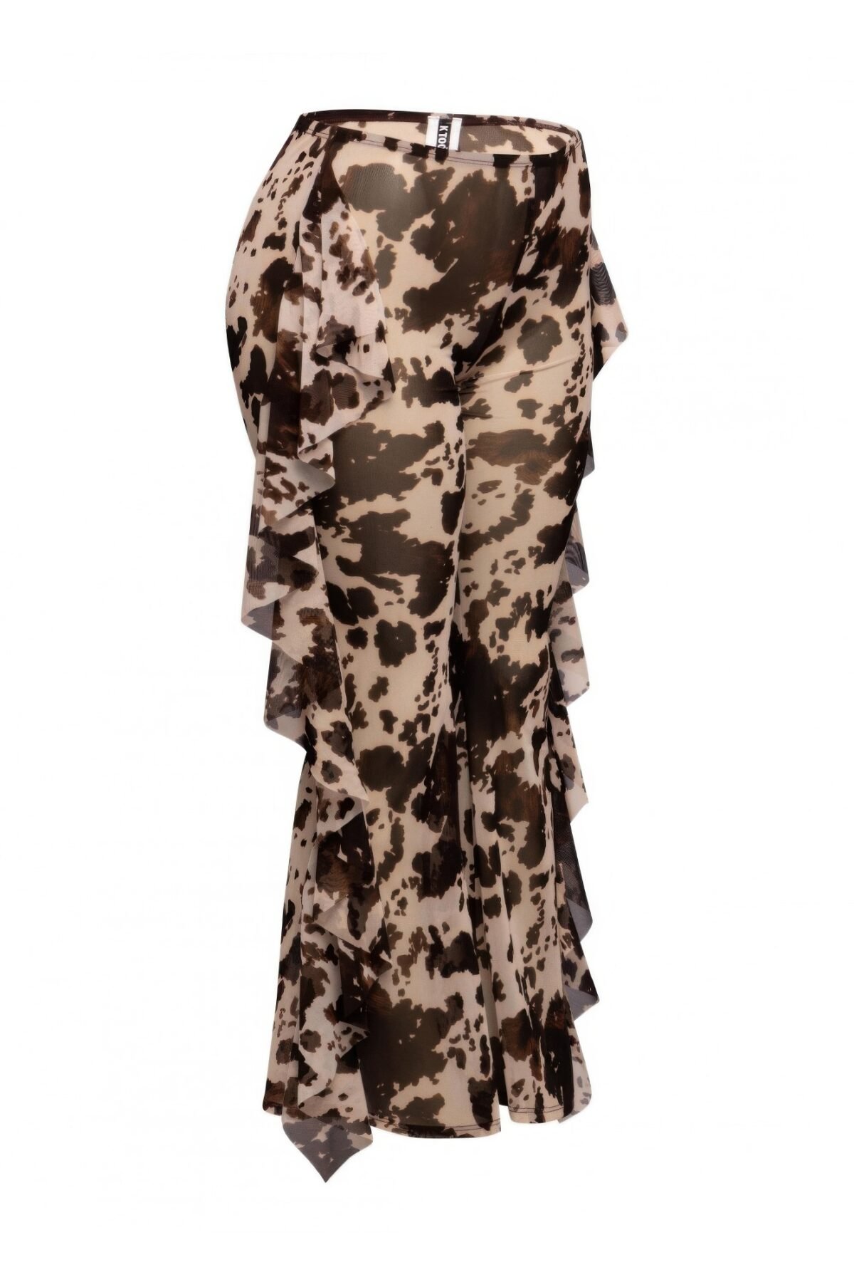 Side Ruffle Detailed Printed Mesh Pants - Image 2