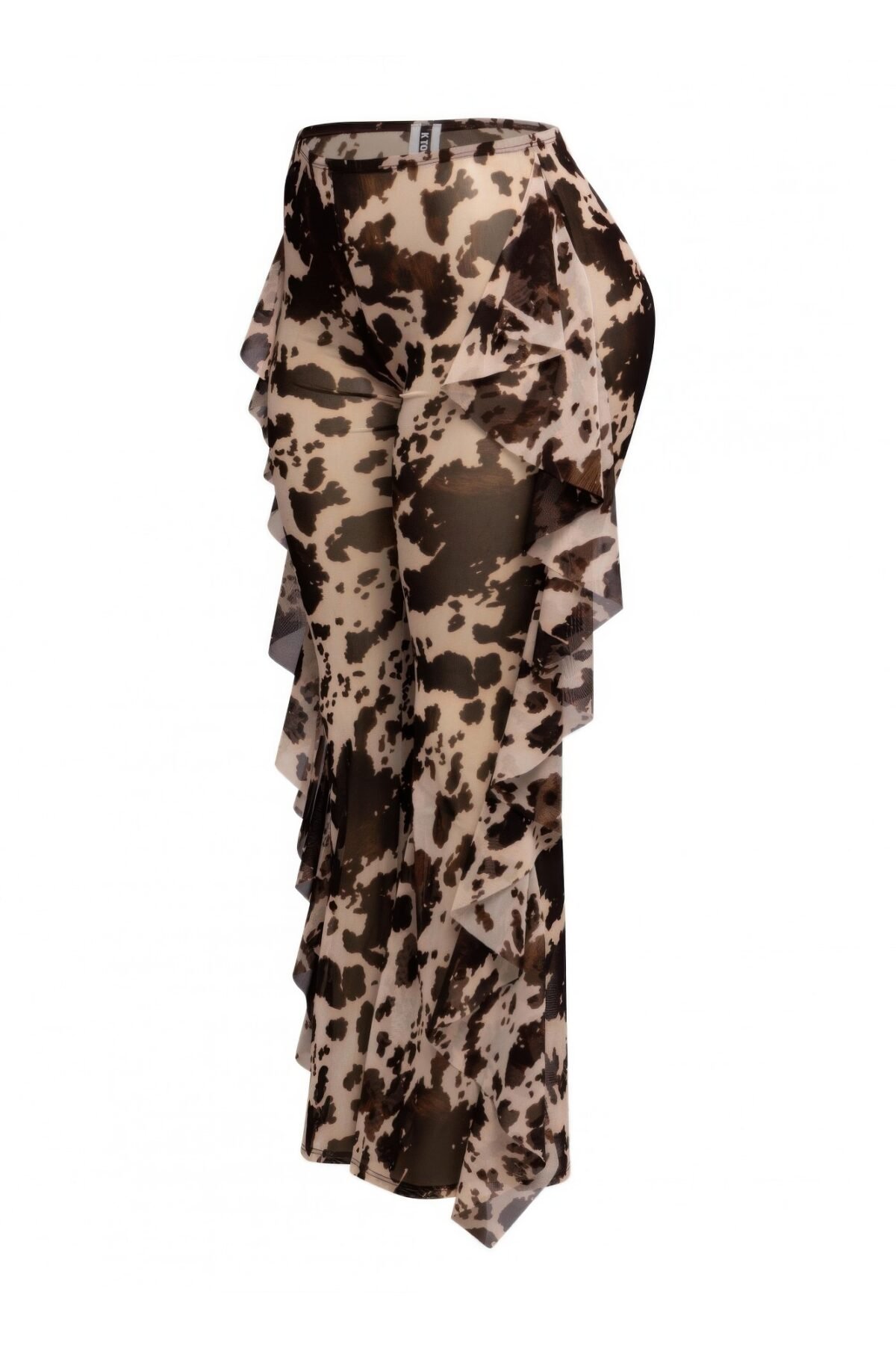 Side Ruffle Detailed Printed Mesh Pants - Image 3