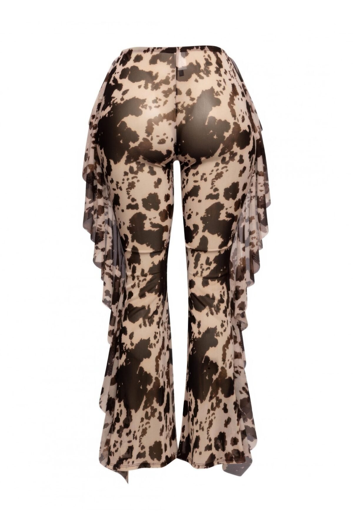 Side Ruffle Detailed Printed Mesh Pants - Image 4