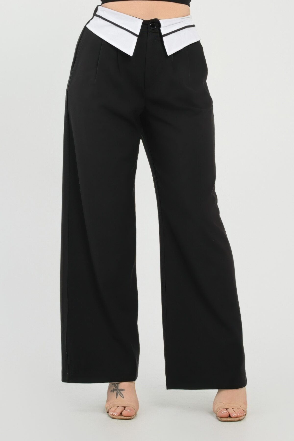 Front Button Fold-over Inside Zipper Pants - Image 1