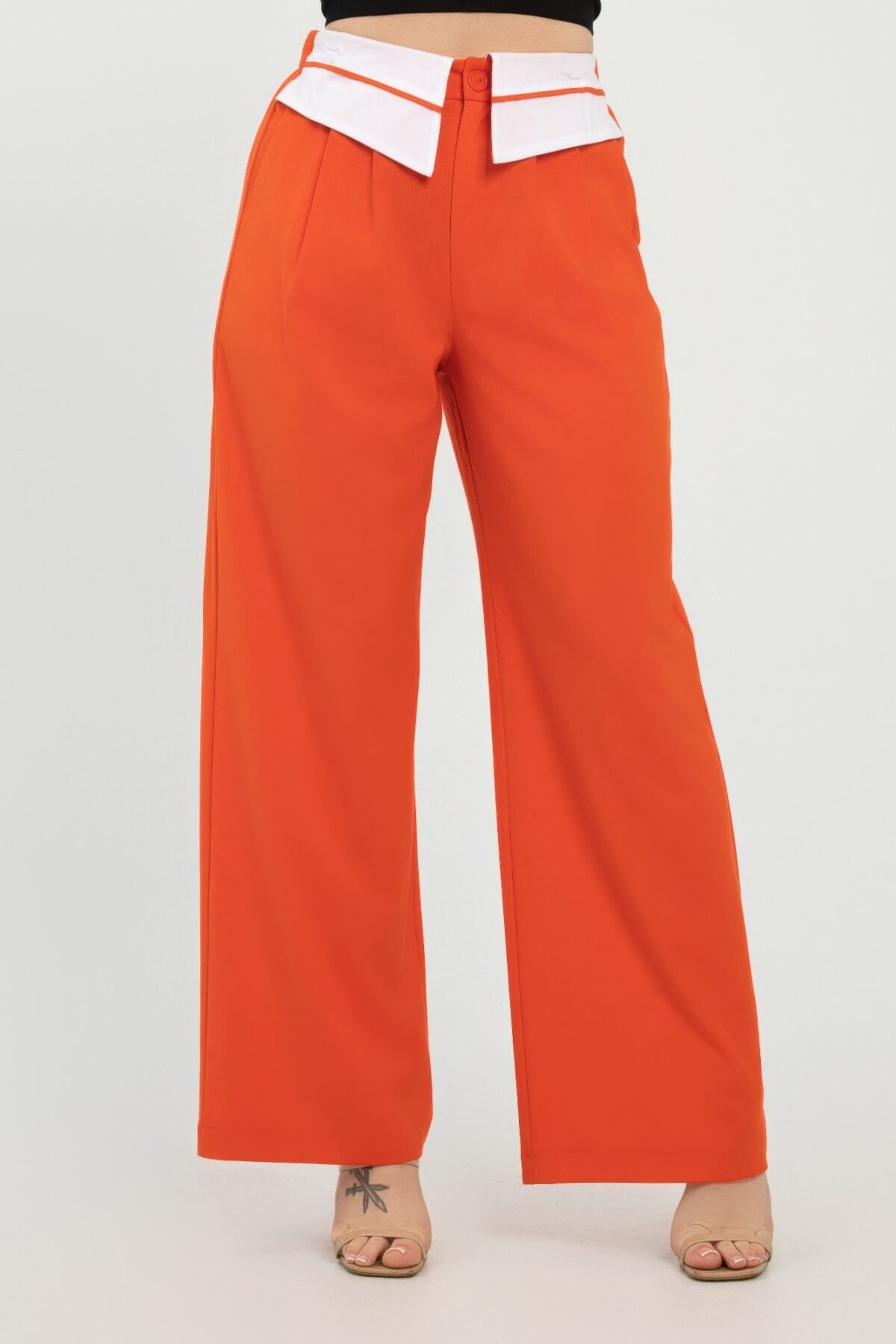 Front Button Fold-over Inside Zipper Pants - Image 1
