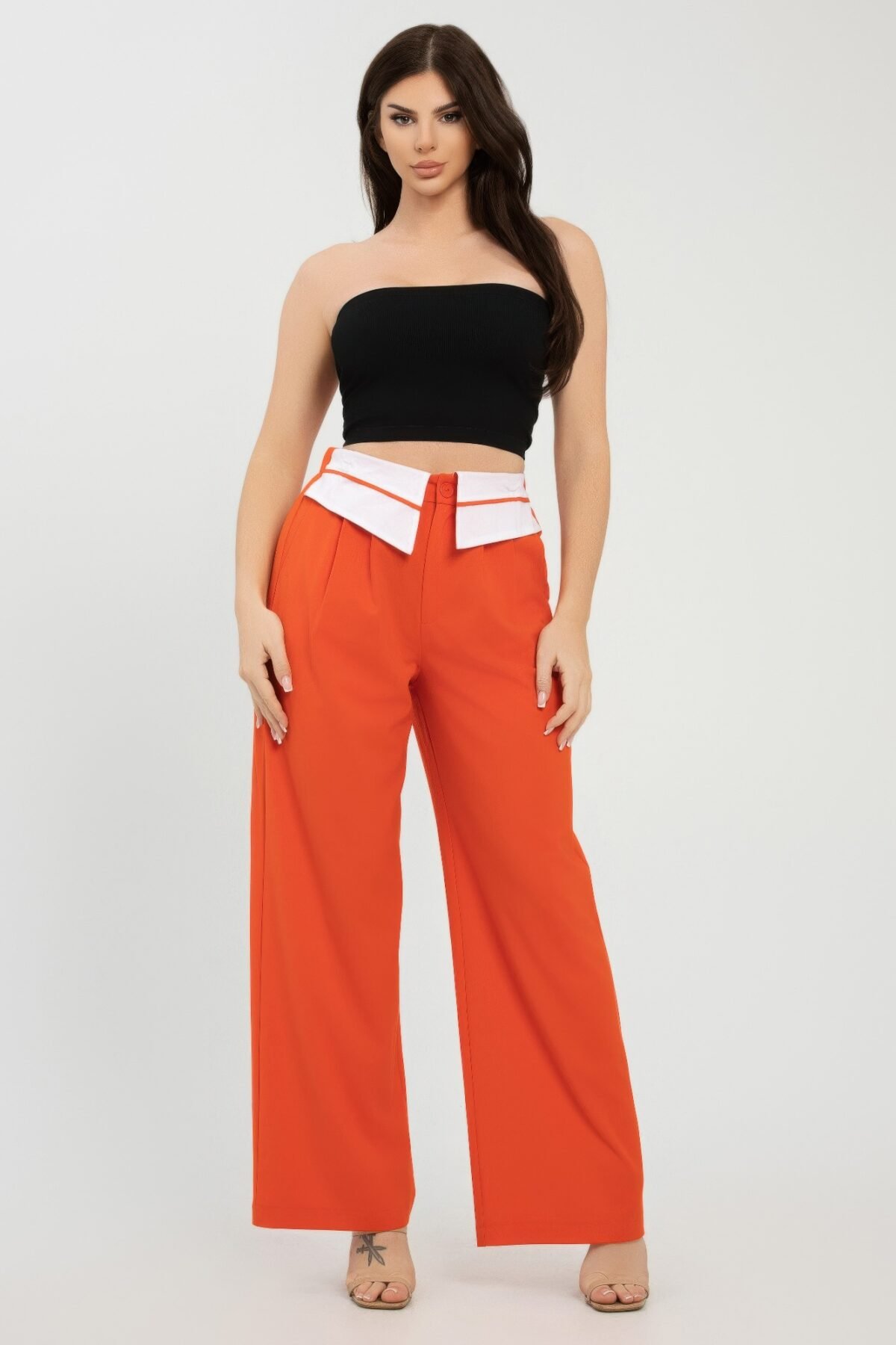 Front Button Fold-over Inside Zipper Pants - Image 2