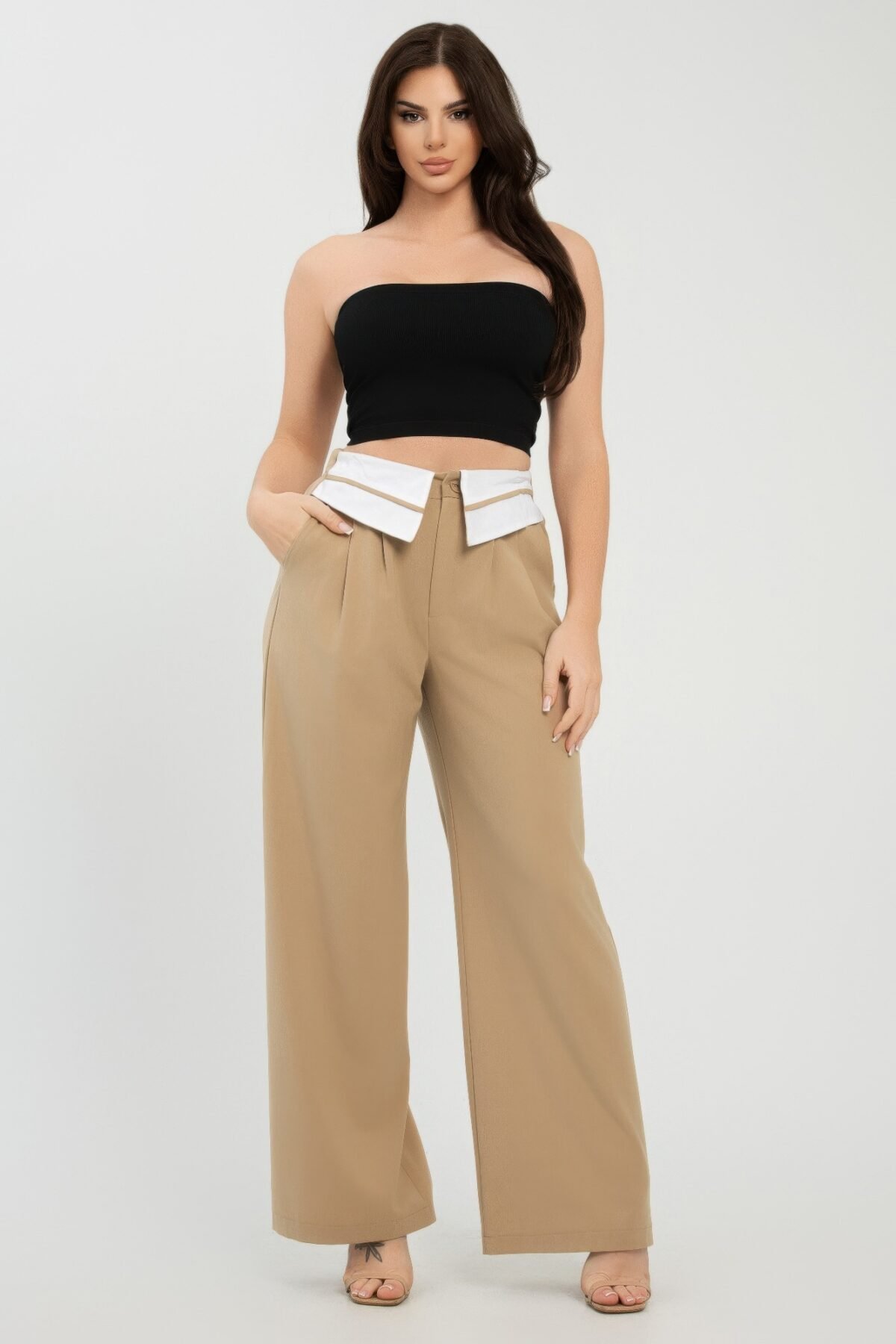 Front Button Fold-over Inside Zipper Pants - Image 2