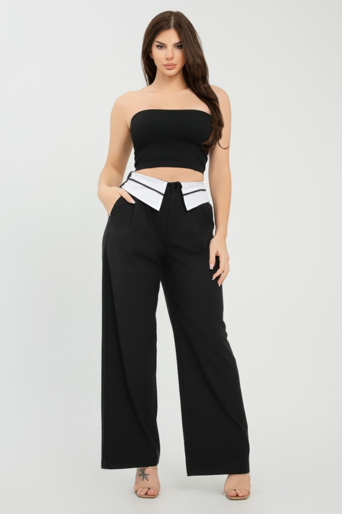 Front Button Fold-over Inside Zipper Pants - Image 2