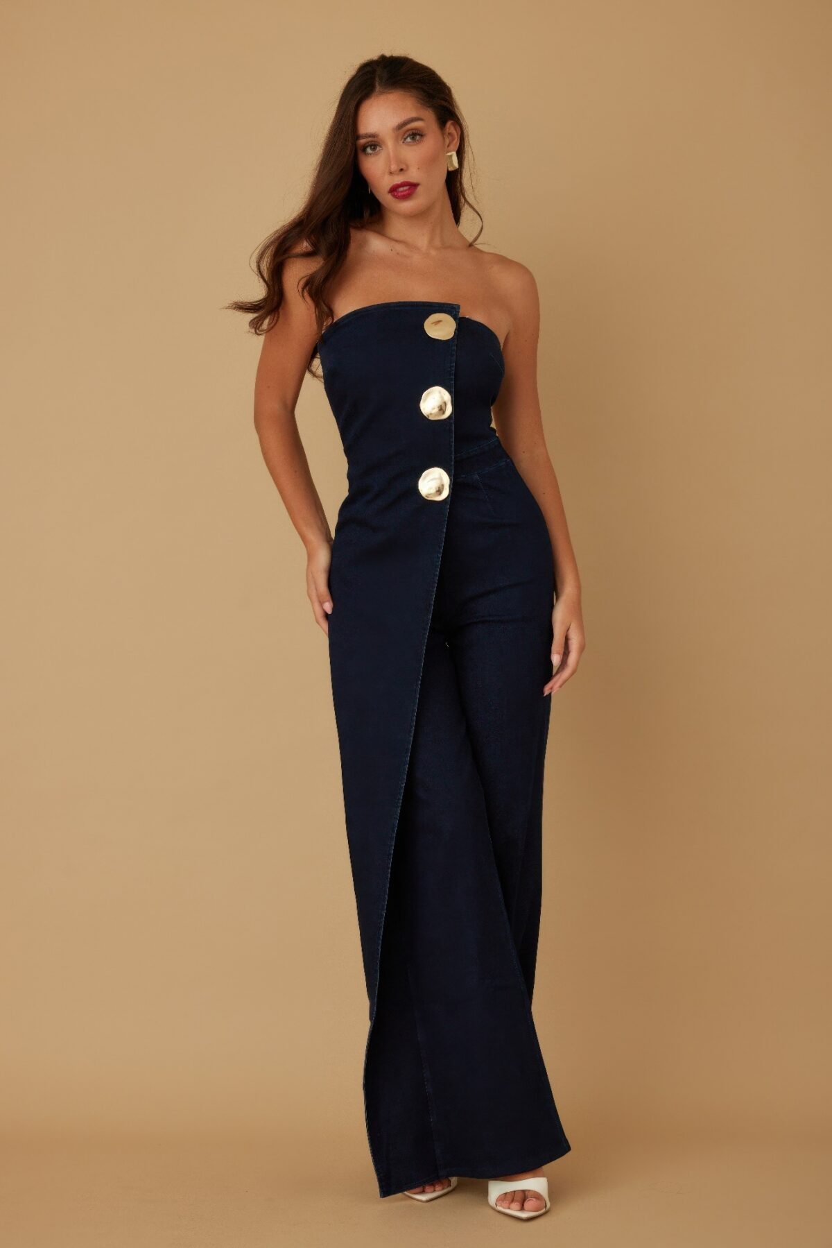 Open Flap Layer Strapless Jumpsuit - Image 1