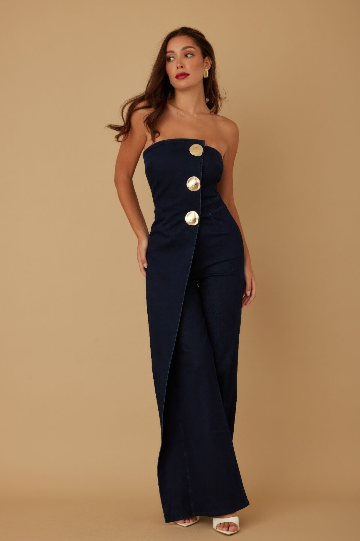 Open Flap Layer Strapless Jumpsuit - Image 2