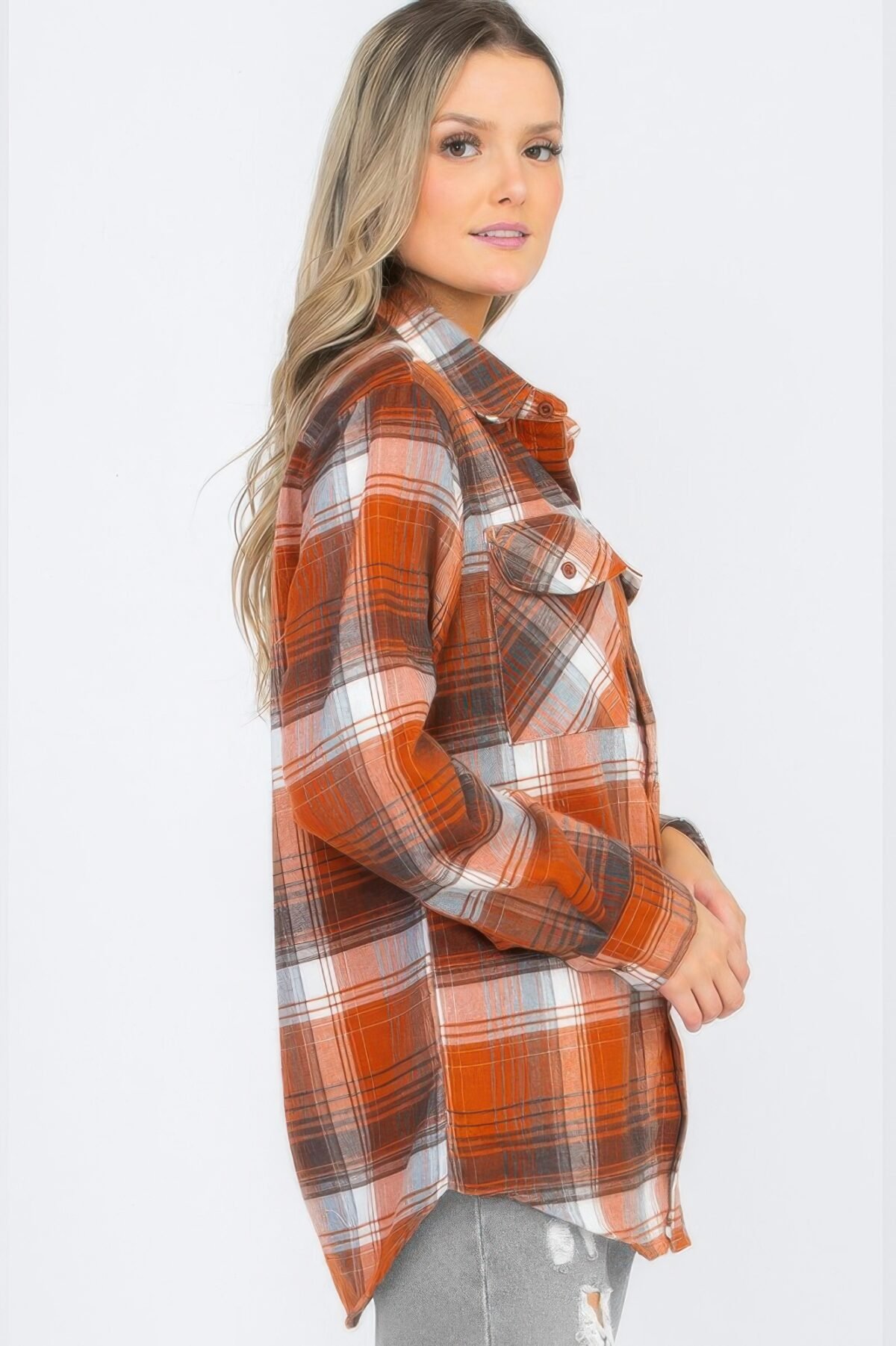 Womens Boyfriend Long Sleeve Checkered Flannel - Image 2