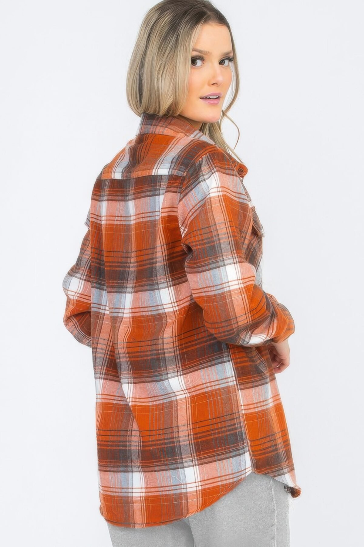 Womens Boyfriend Long Sleeve Checkered Flannel - Image 3
