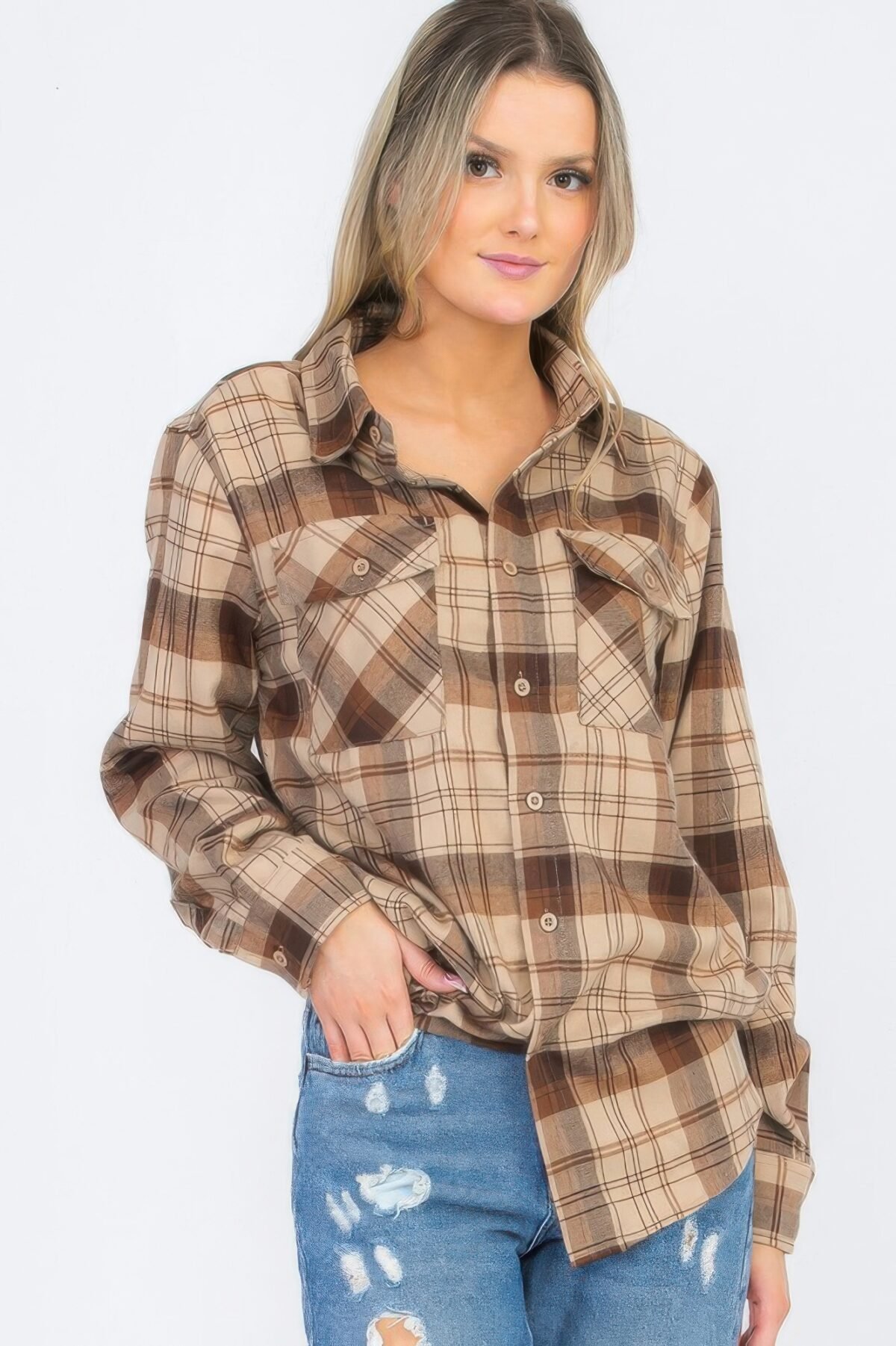 Womens Boyfriend Long Sleeve Checkered Flannel - Image 6