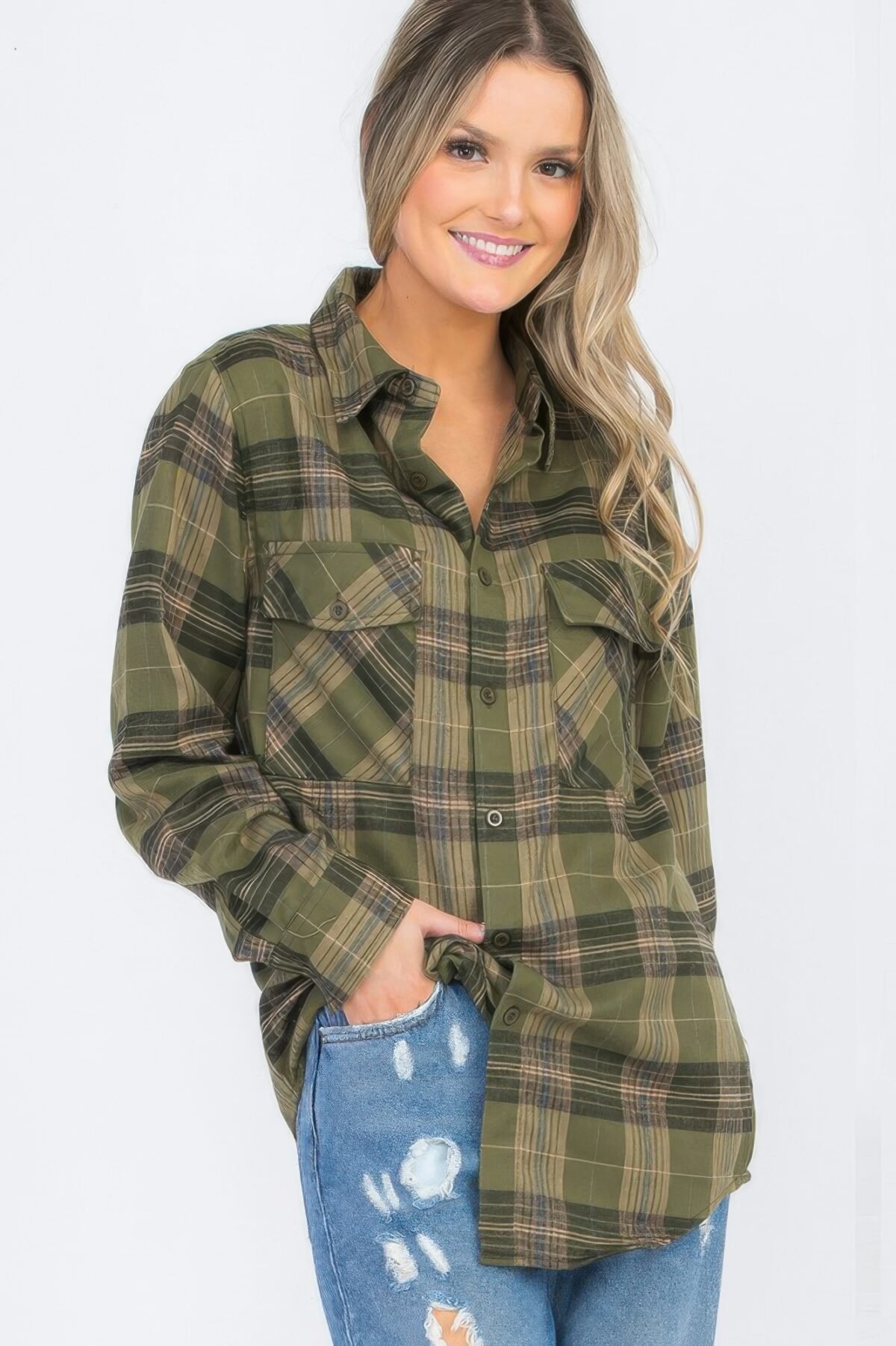 Womens Boyfriend Long Sleeve Checkered Flannel - Image 9