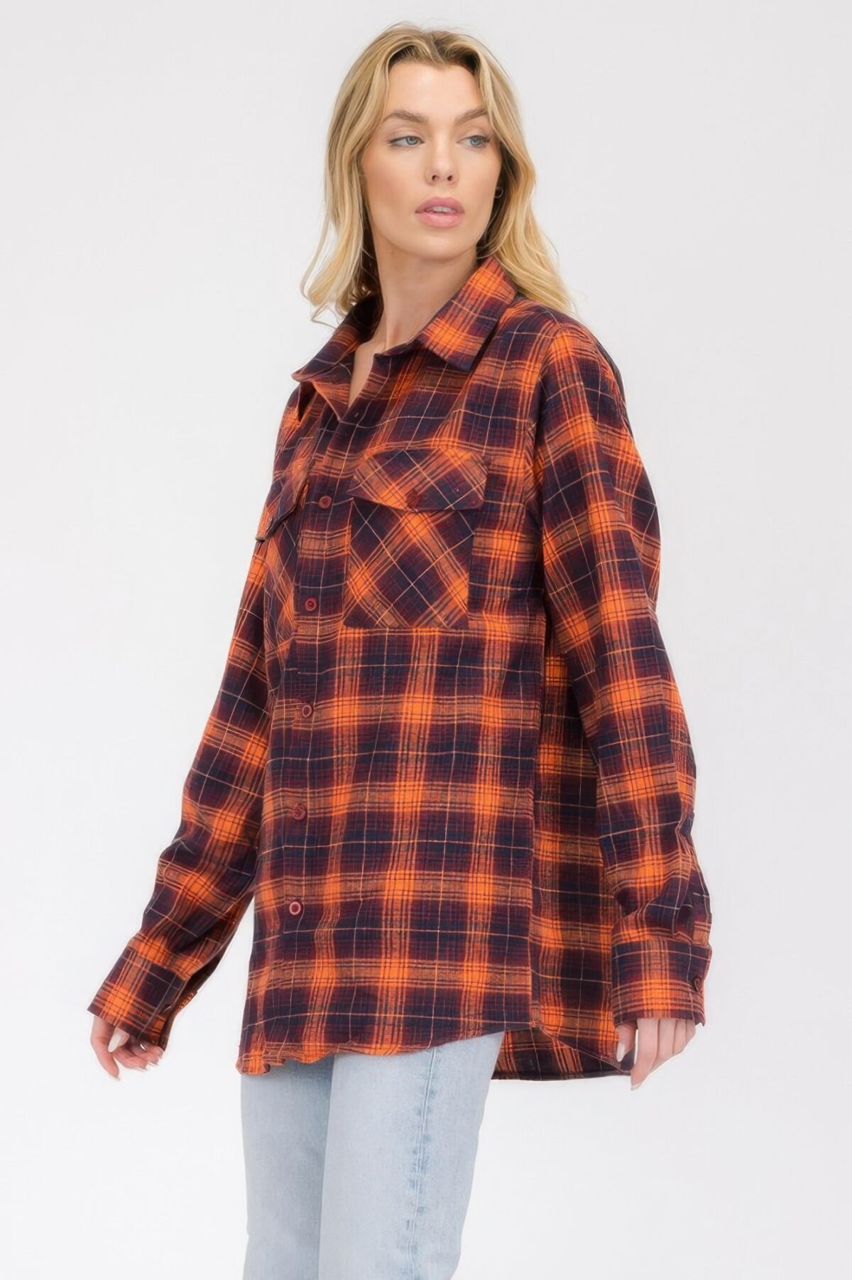 Womens Boyfriend Long Sleeve Checkered Flannel - Image 10