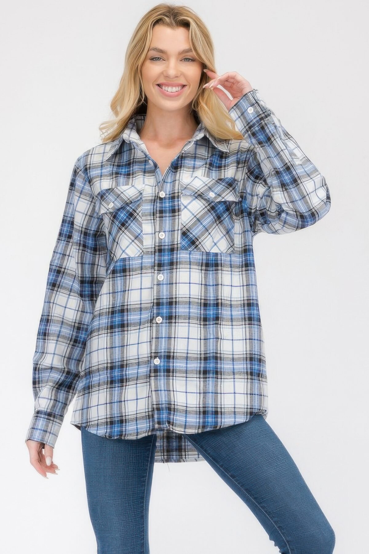Womens Boyfriend Long Sleeve Checkered Flannel - Image 11