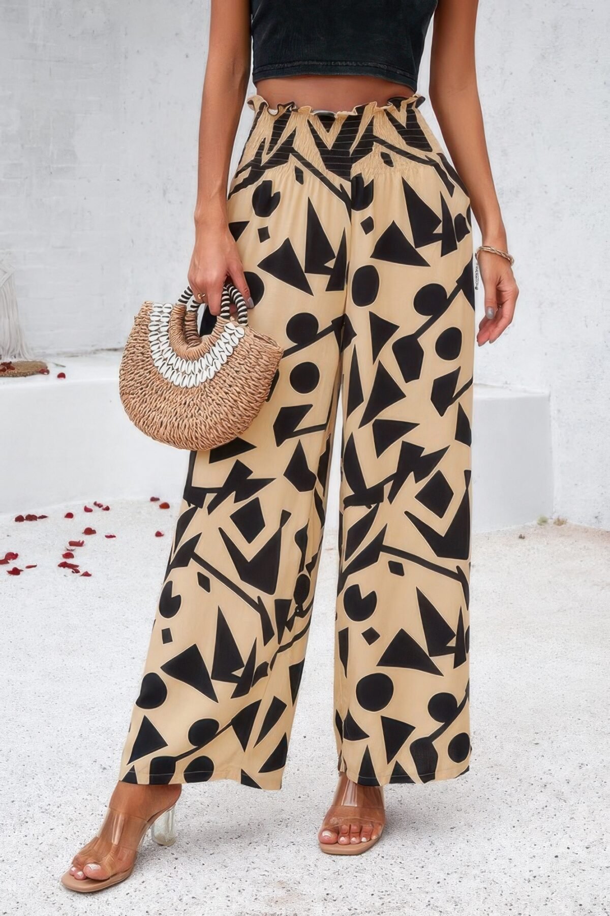 Allover Print Folded Frill Wide Leg High Waist Pant - Image 2