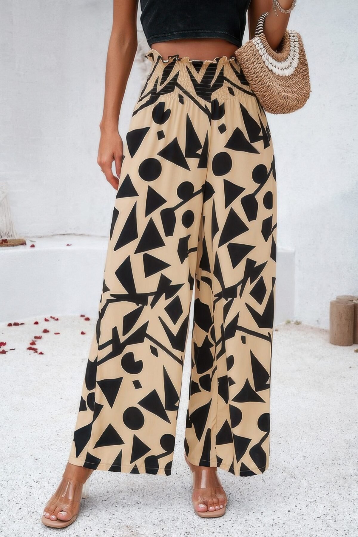 Allover Print Folded Frill Wide Leg High Waist Pant - Image 3