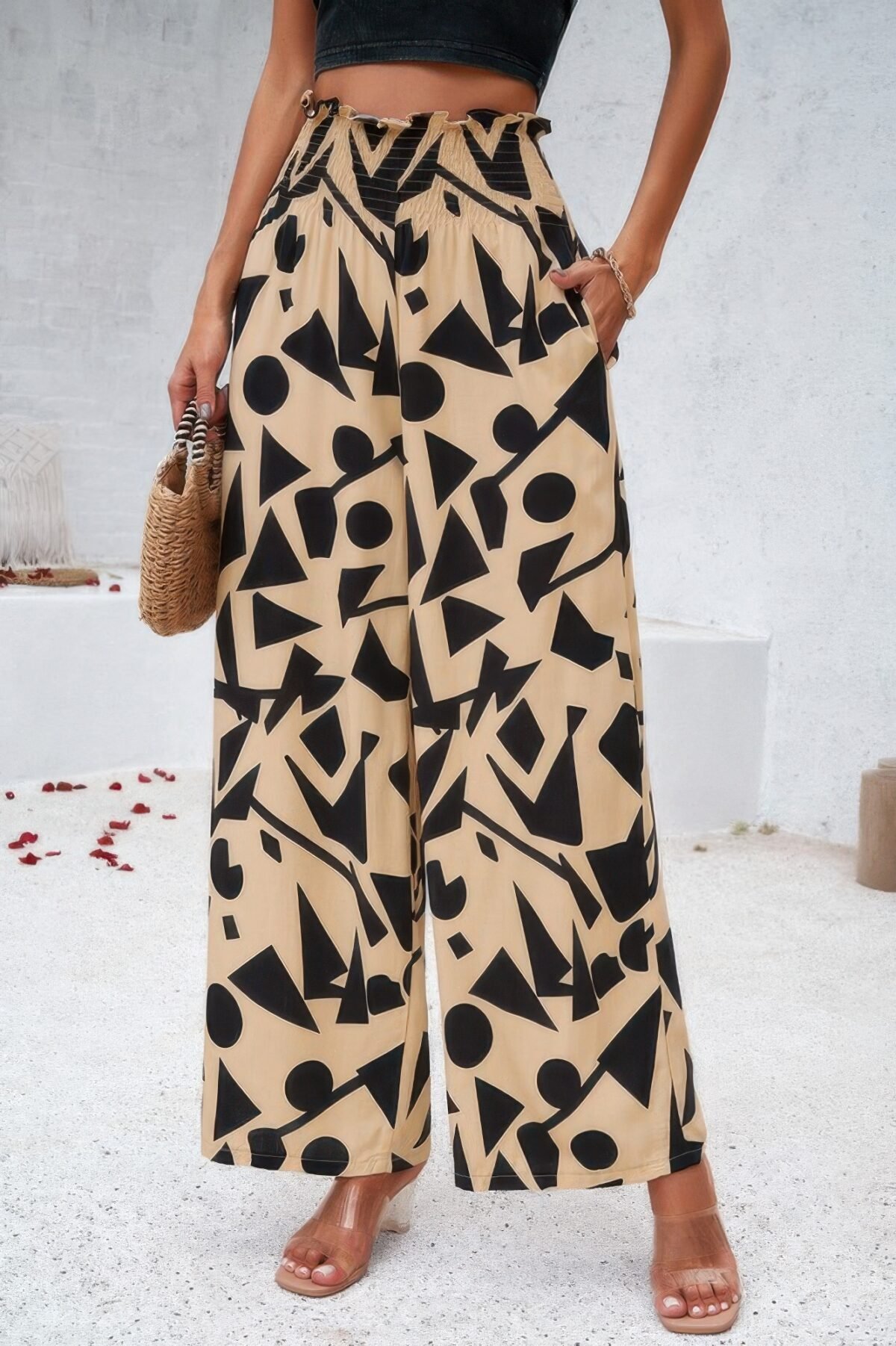 Allover Print Folded Frill Wide Leg High Waist Pant - Image 6