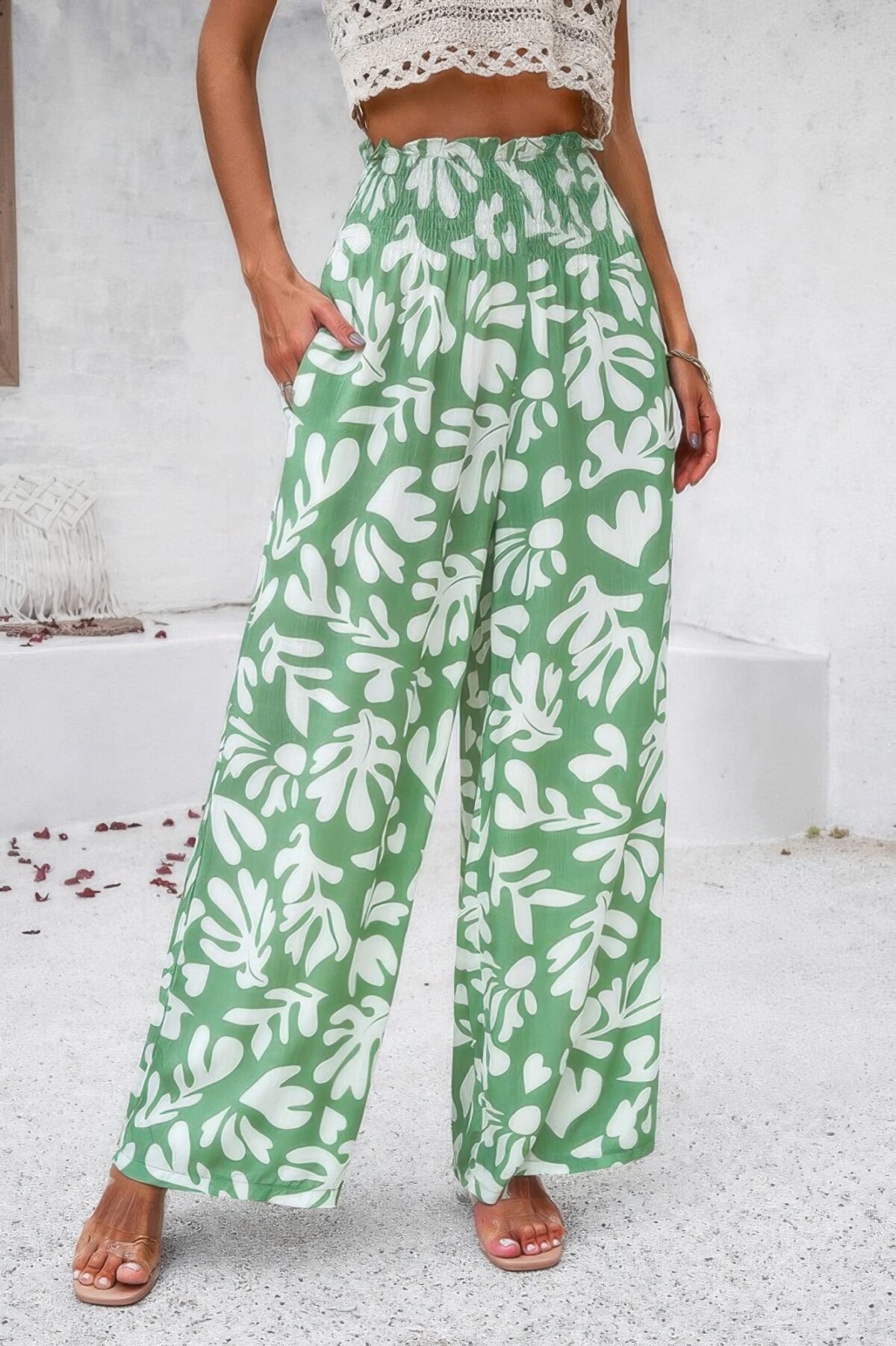 Allover Print Folded Frill Wide Leg High Waist Pant - Image 9