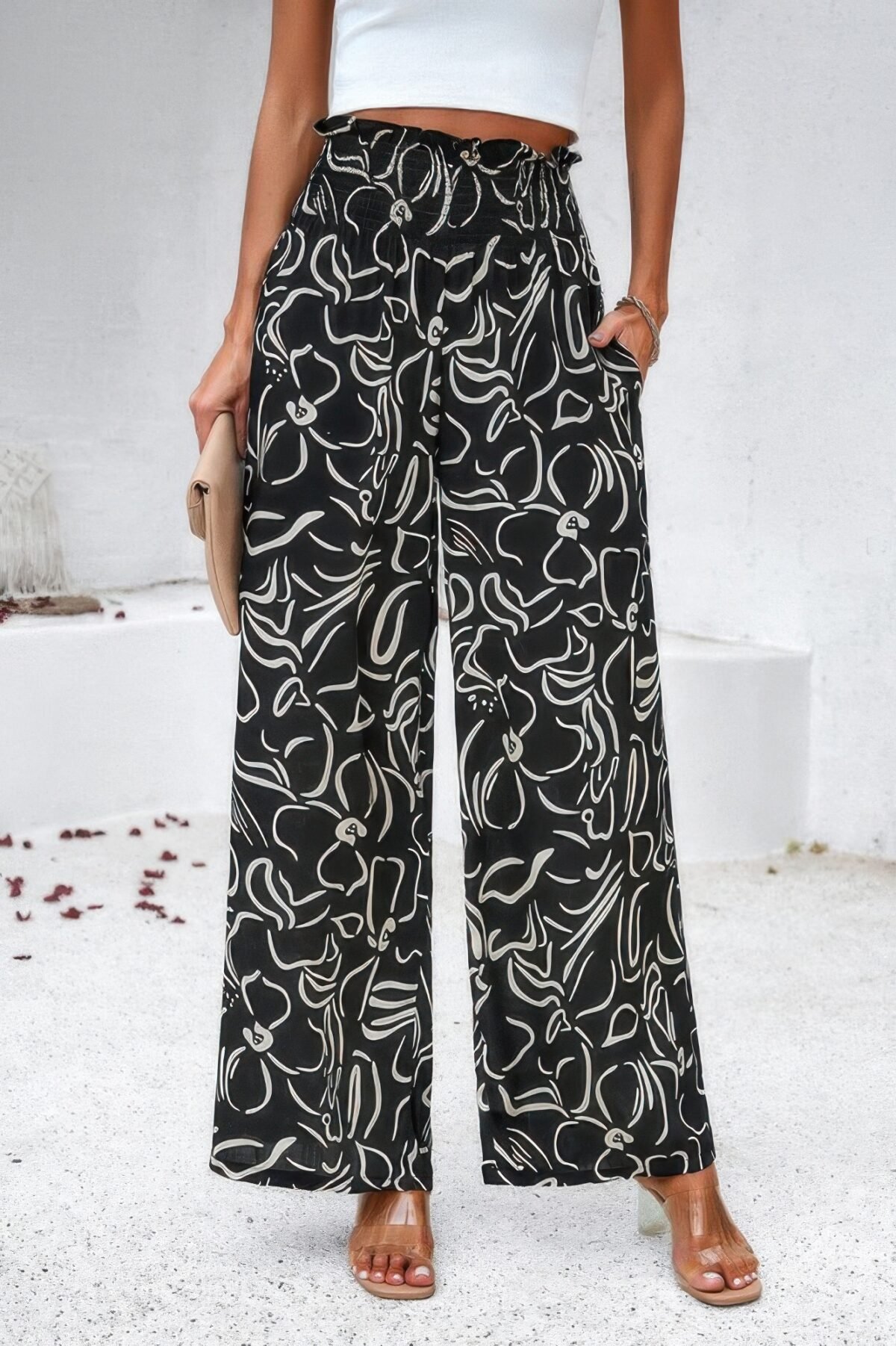 Allover Print Folded Frill Wide Leg High Waist Pant - Image 20