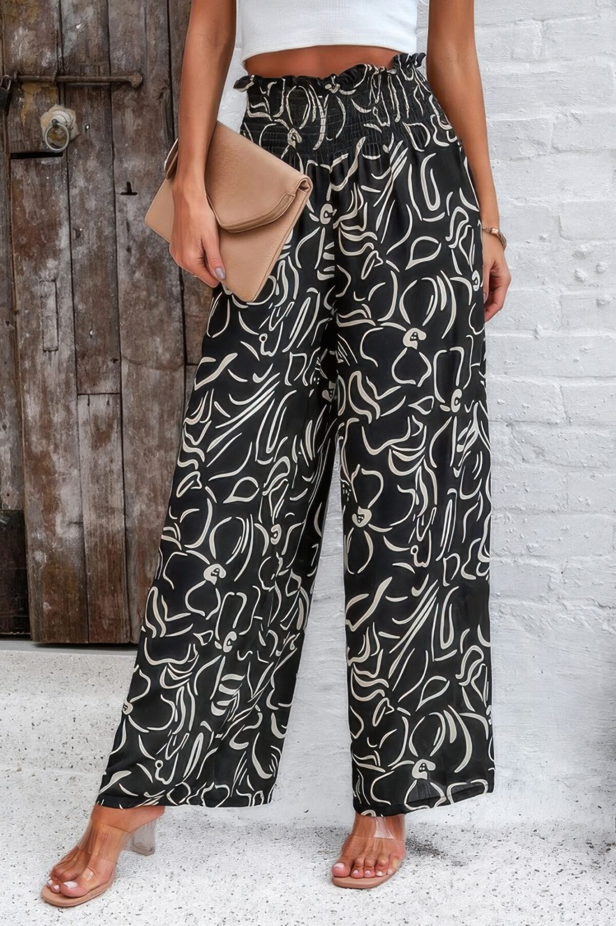 Allover Print Folded Frill Wide Leg High Waist Pant - Image 21