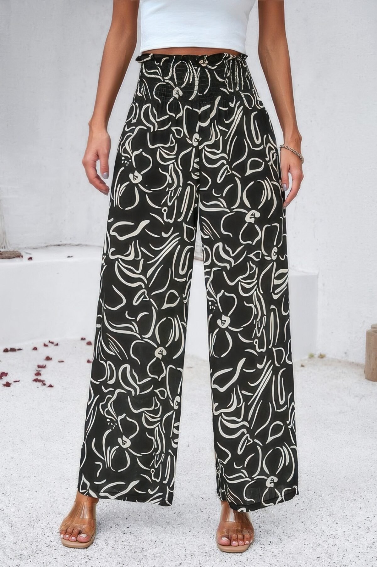 Allover Print Folded Frill Wide Leg High Waist Pant - Image 24