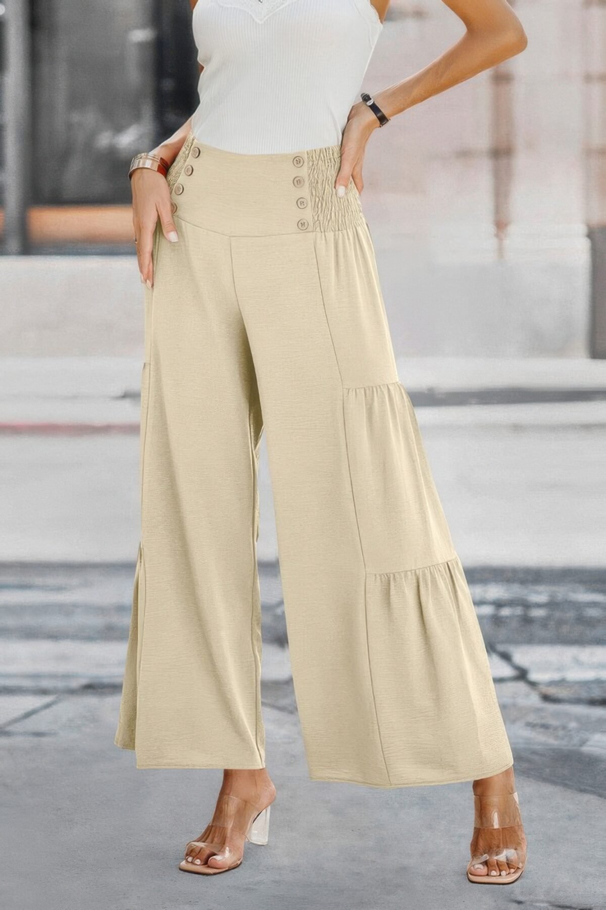Elastic High Waist Wide Leg Long Palazzo Pants - Image 3