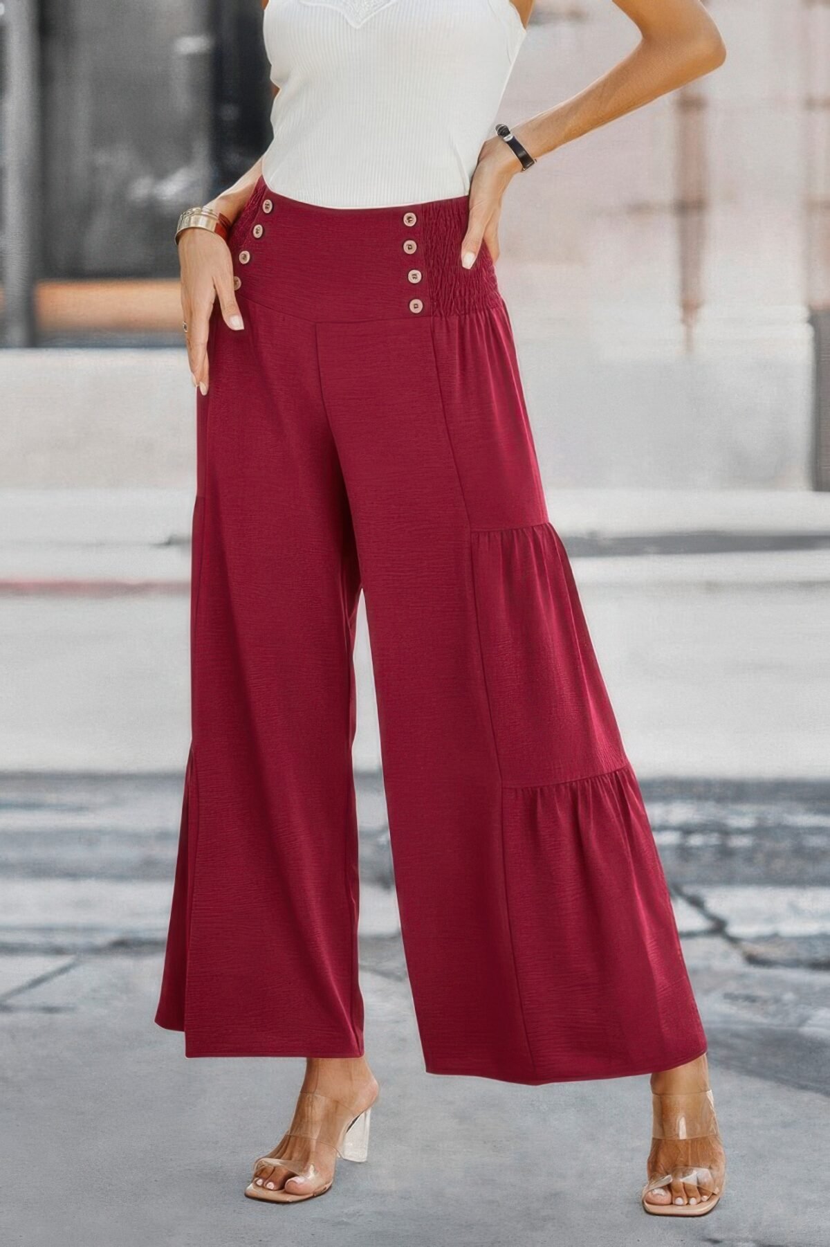 Elastic High Waist Wide Leg Long Palazzo Pants - Image 5