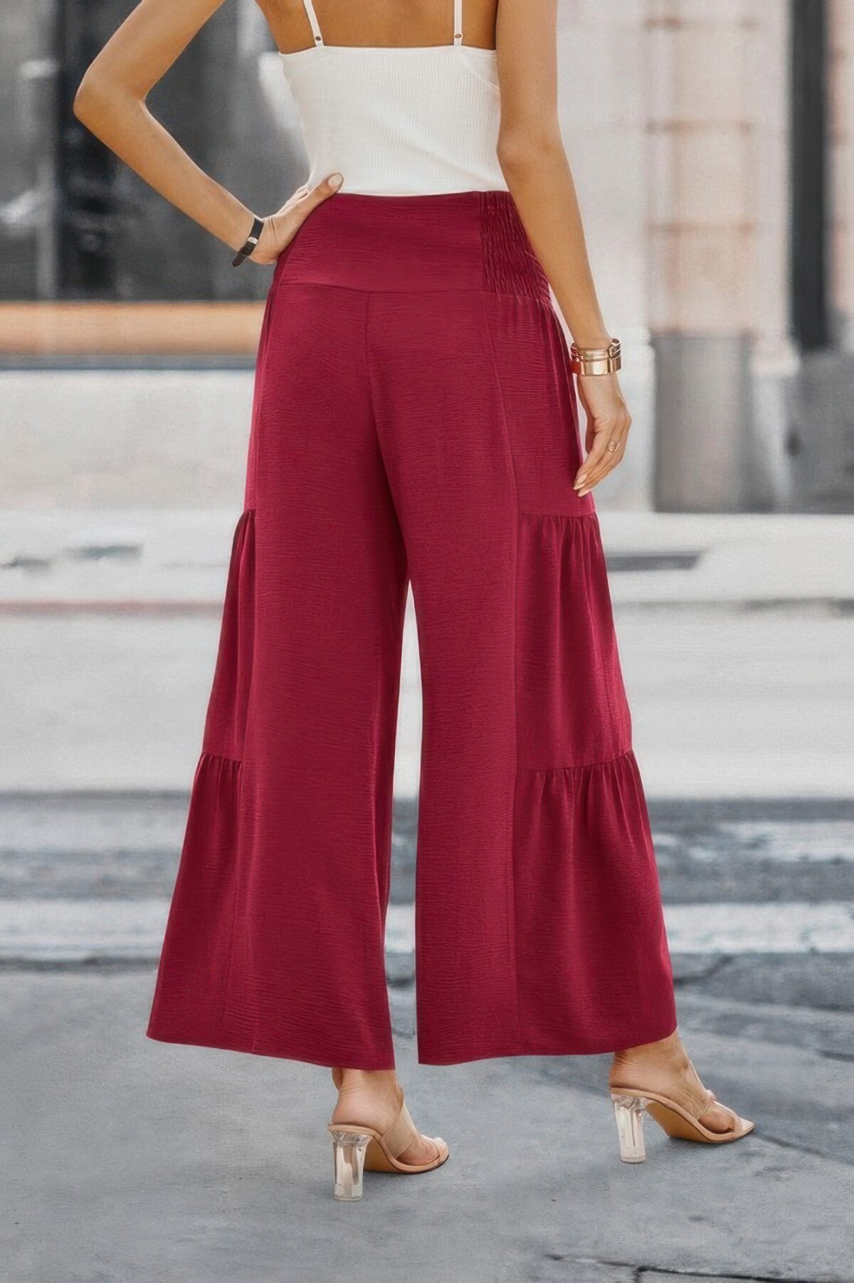 Elastic High Waist Wide Leg Long Palazzo Pants - Image 6