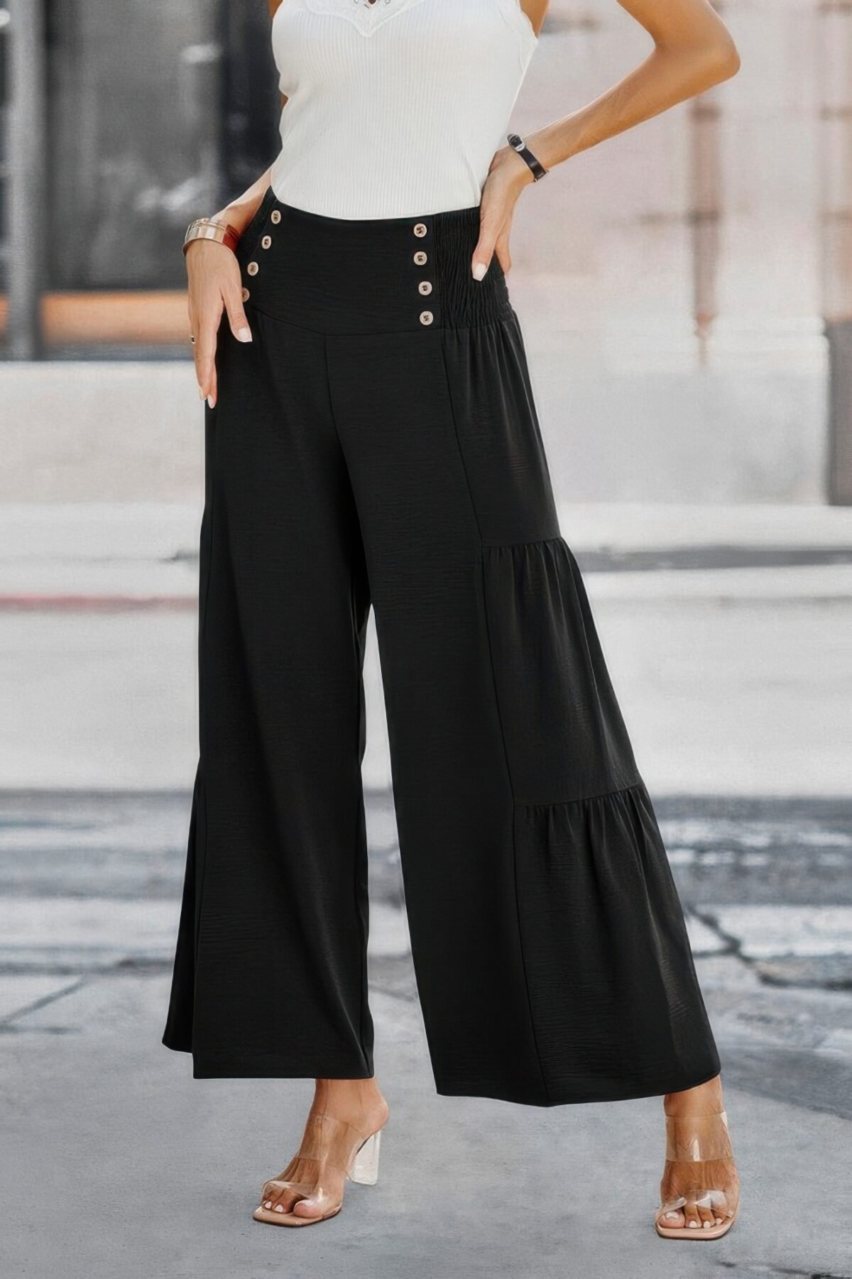 Elastic High Waist Wide Leg Long Palazzo Pants - Image 7