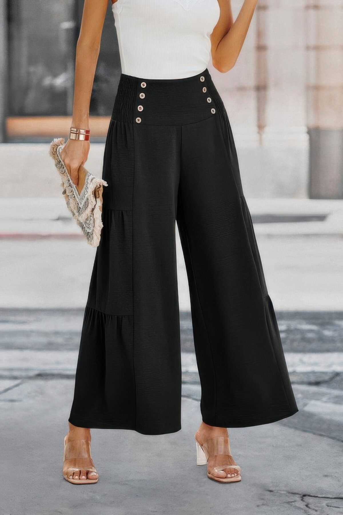 Elastic High Waist Wide Leg Long Palazzo Pants - Image 8