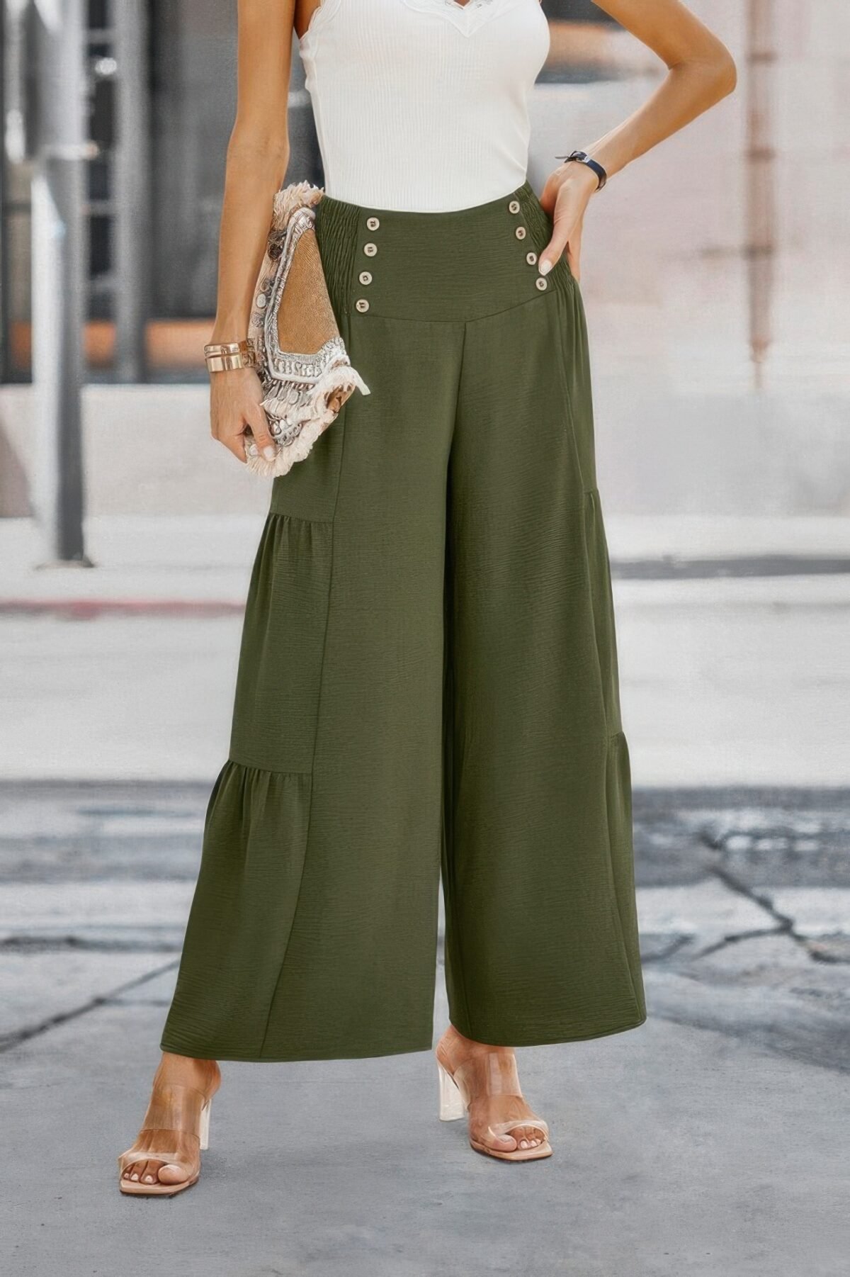 Elastic High Waist Wide Leg Long Palazzo Pants - Image 9