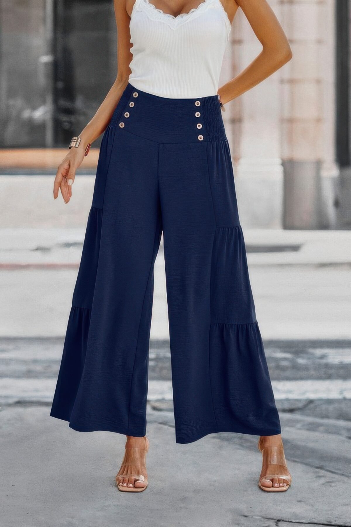 Elastic High Waist Wide Leg Long Palazzo Pants - Image 2