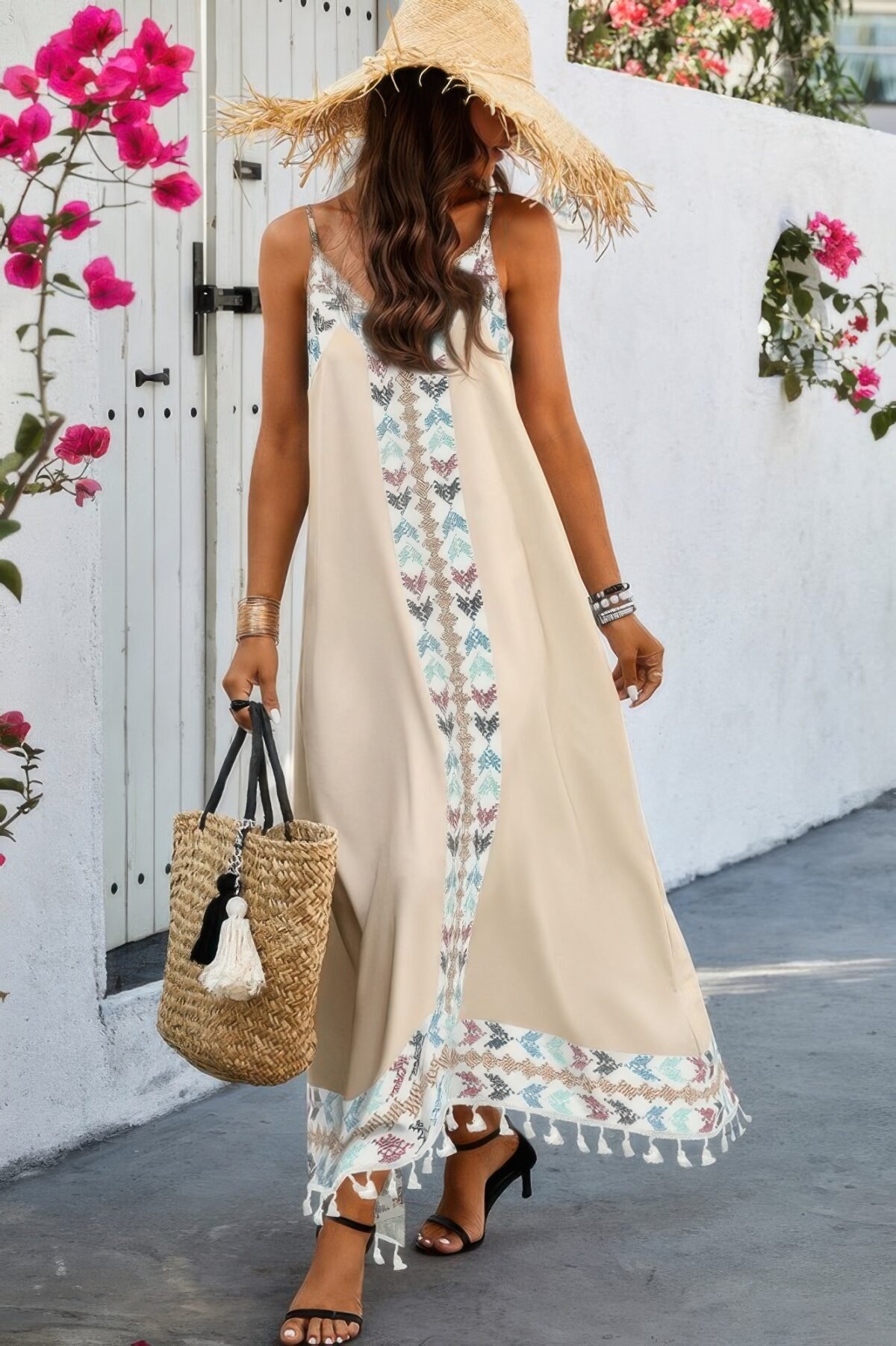 Random Printed Spaghetti Strap Sleeveless Dress - Image 6