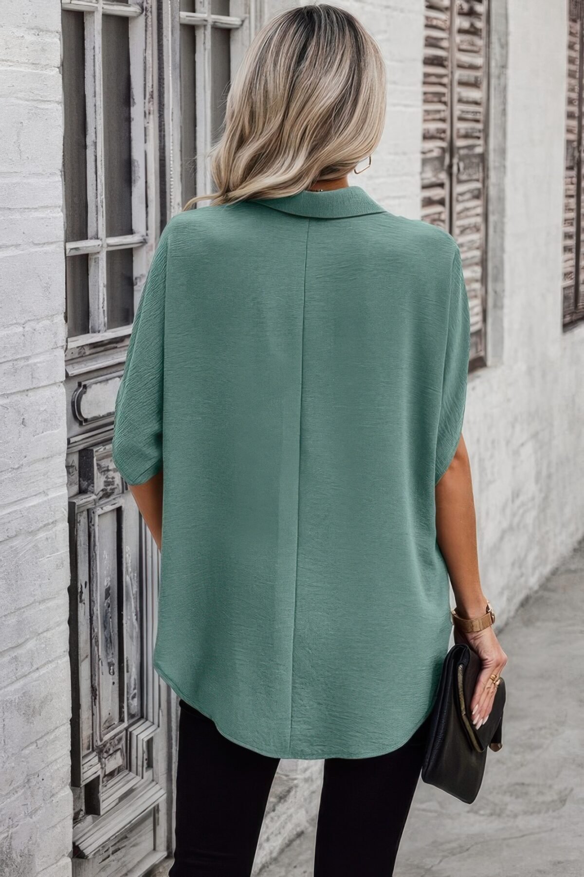 Solid Front Open Button Loose Fit Blouse - Image 12